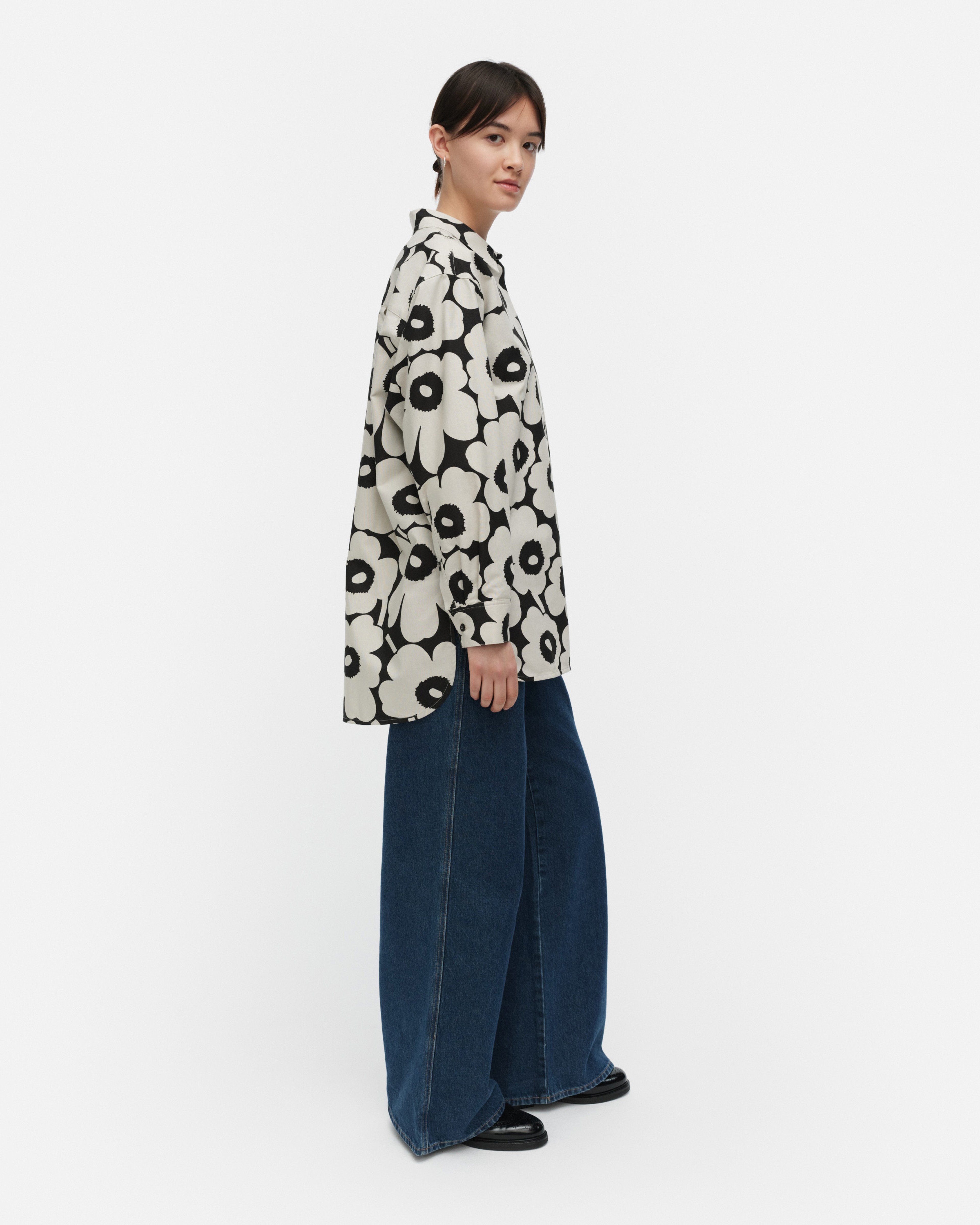 Ruoste Unikko, Cotton shirt, light grey, black,