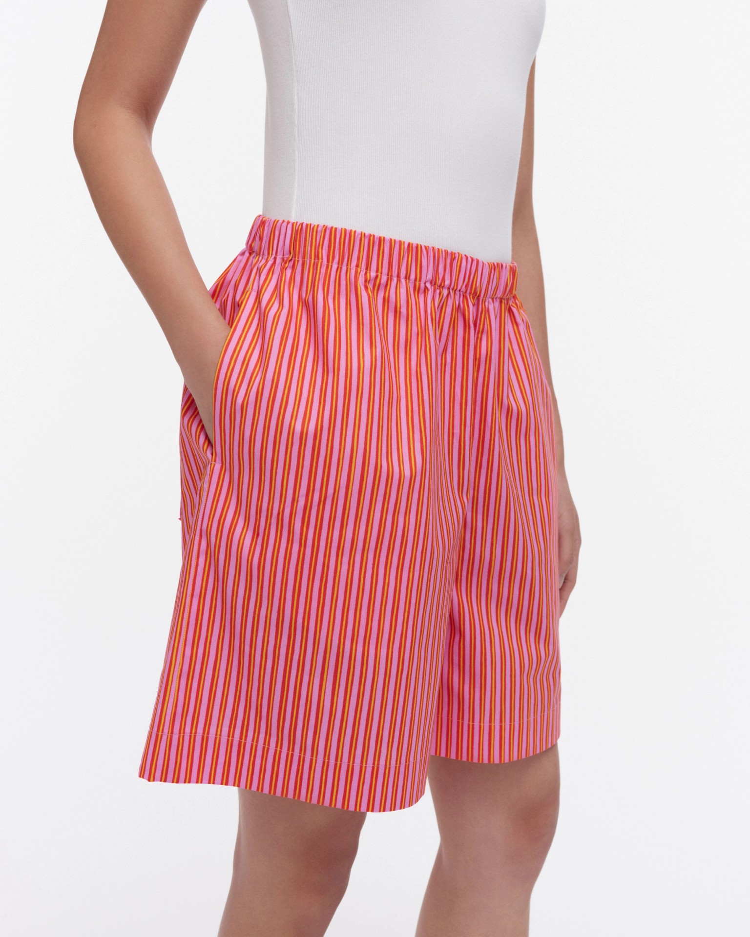 Tauko Rastas / Laila Gohar for Marimekko, Pajama shorts, light pink, red, yellow,