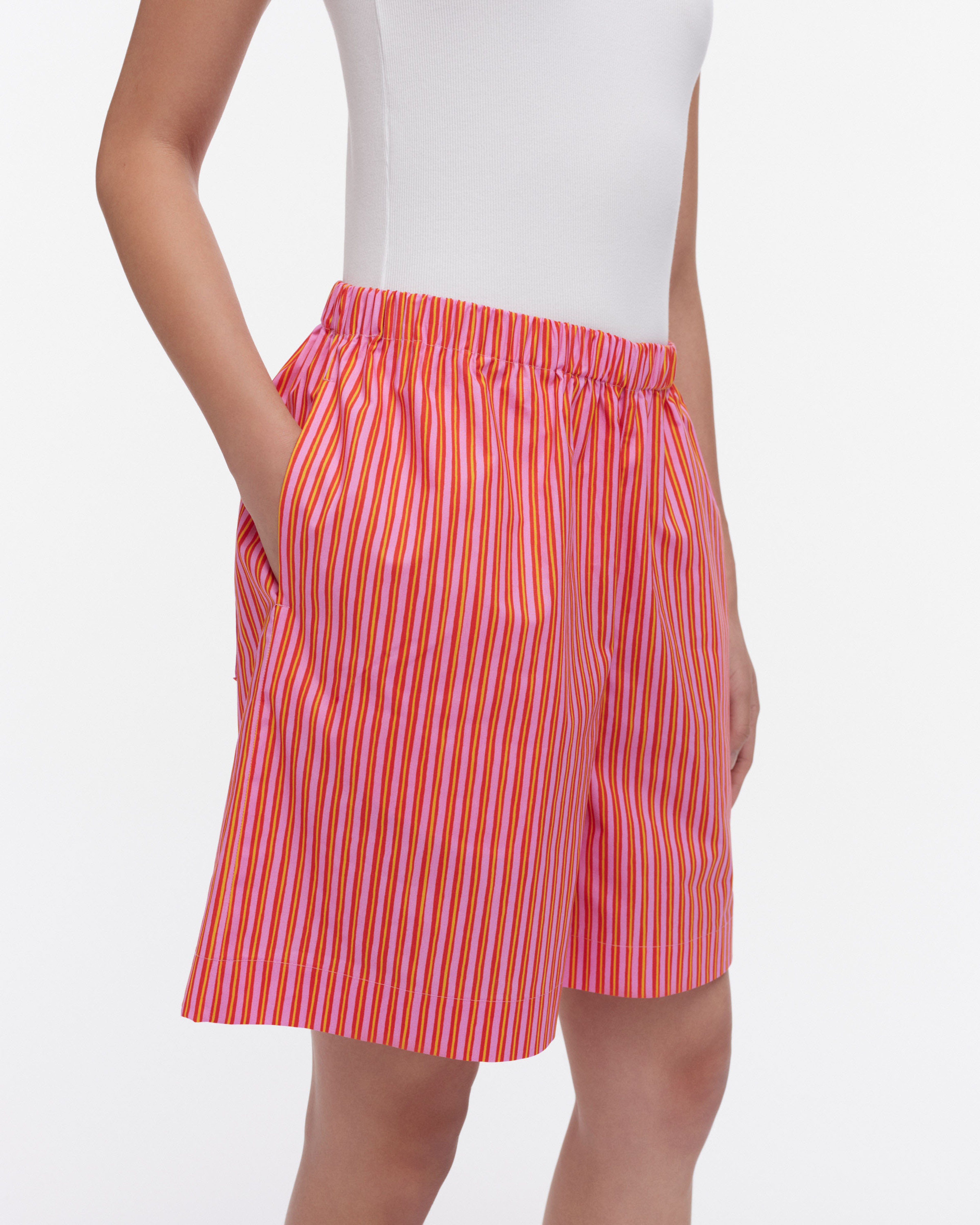 Tauko Rastas / Laila Gohar for Marimekko, Pyjama shorts, light pink, red, yellow,