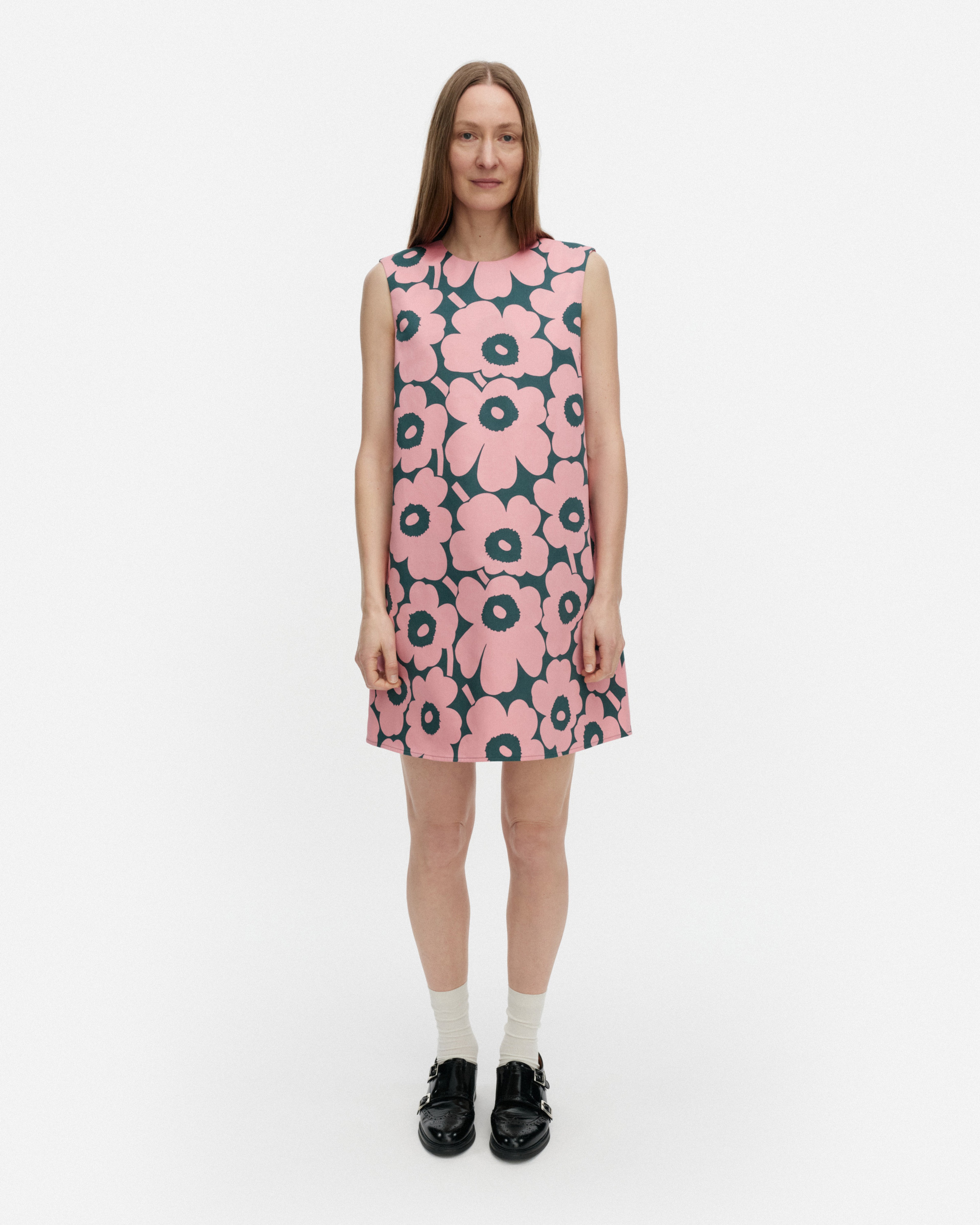 Siluetti Unikko, Dress, dark green, pink,