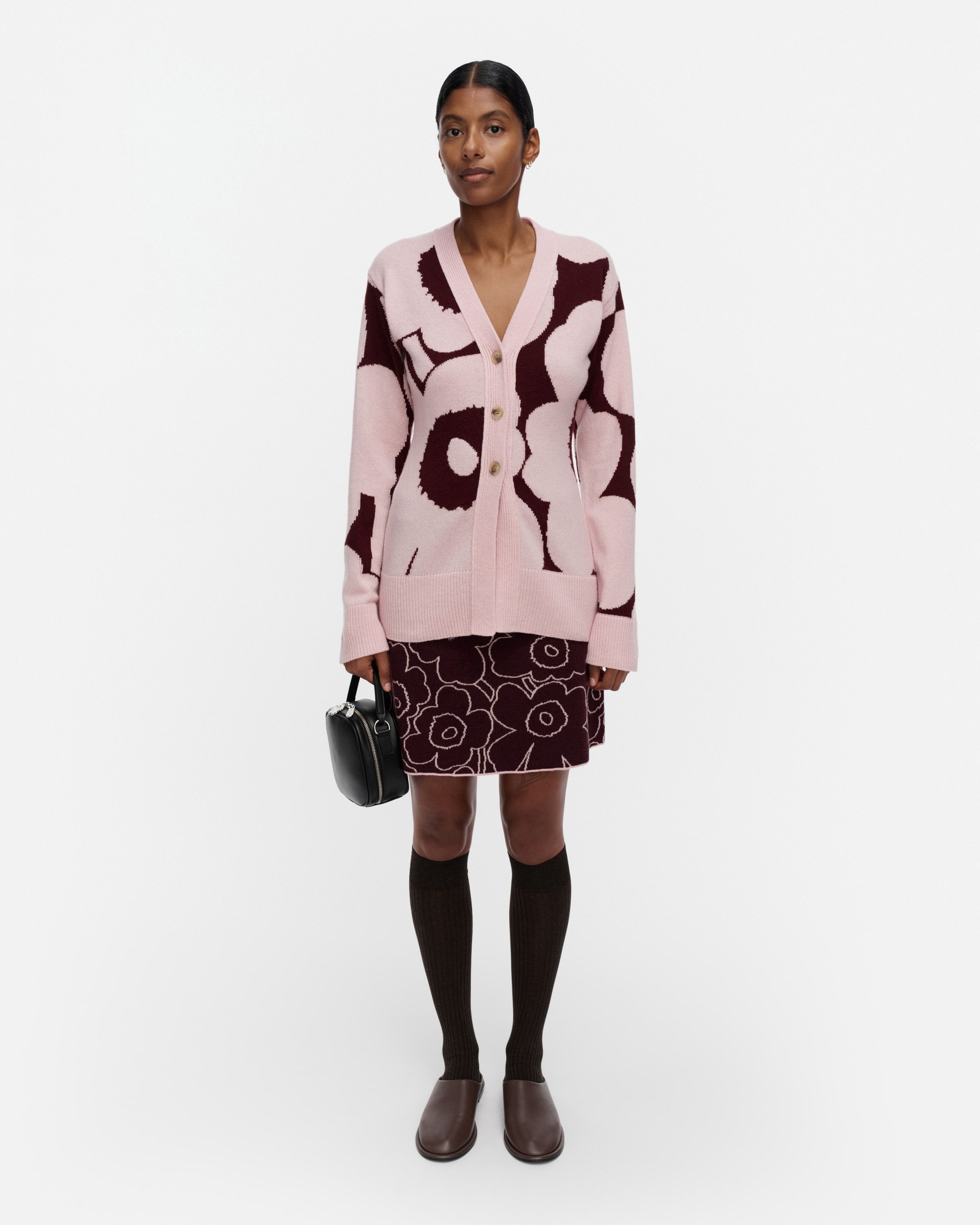 Kumma Unikko Knitted cardigan light pink, wine red | Marimekko