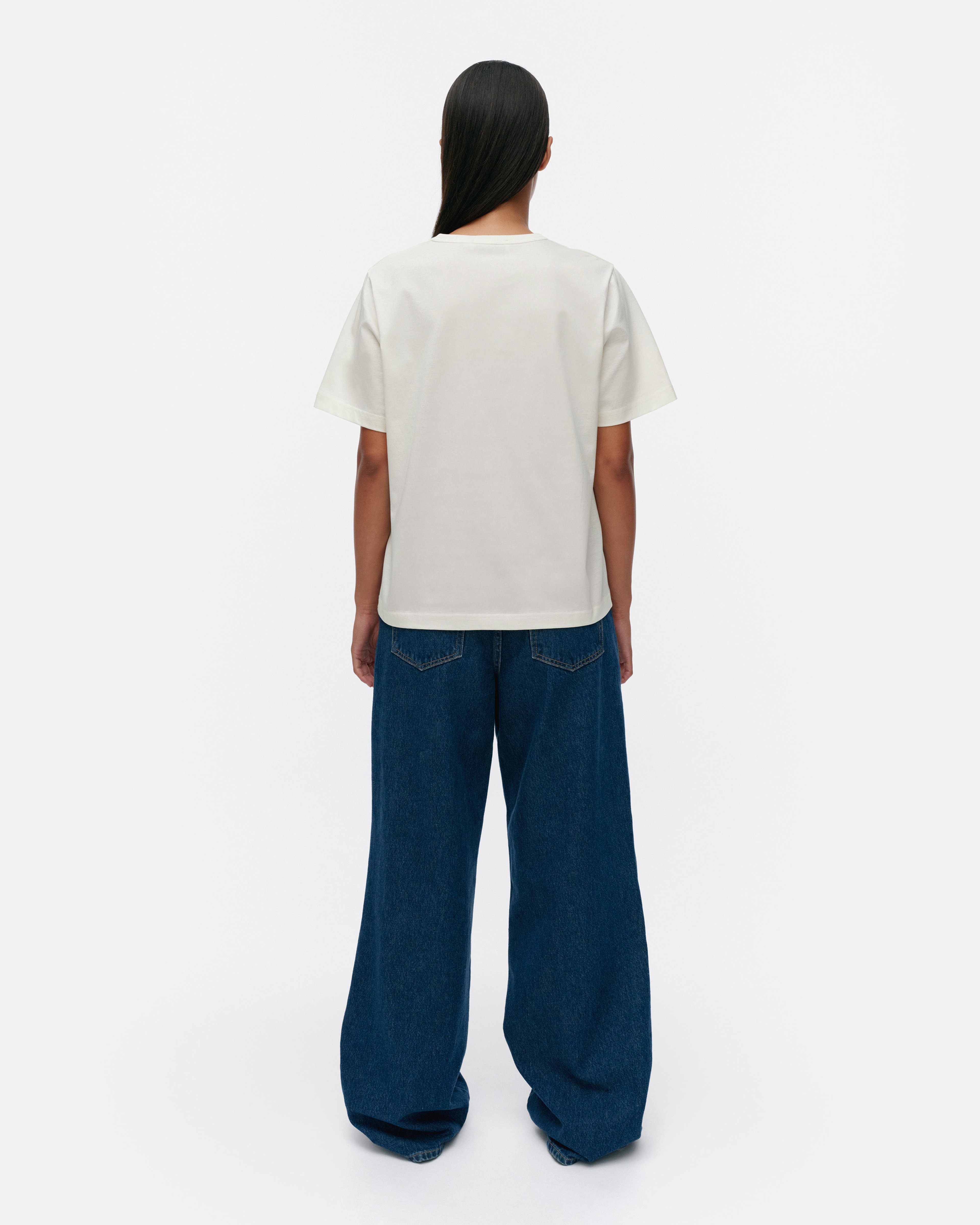 Jakso Piirto Unikko Placement, T-Shirt „Kioski“, Cremeweiß, Türkis, Schwarz,