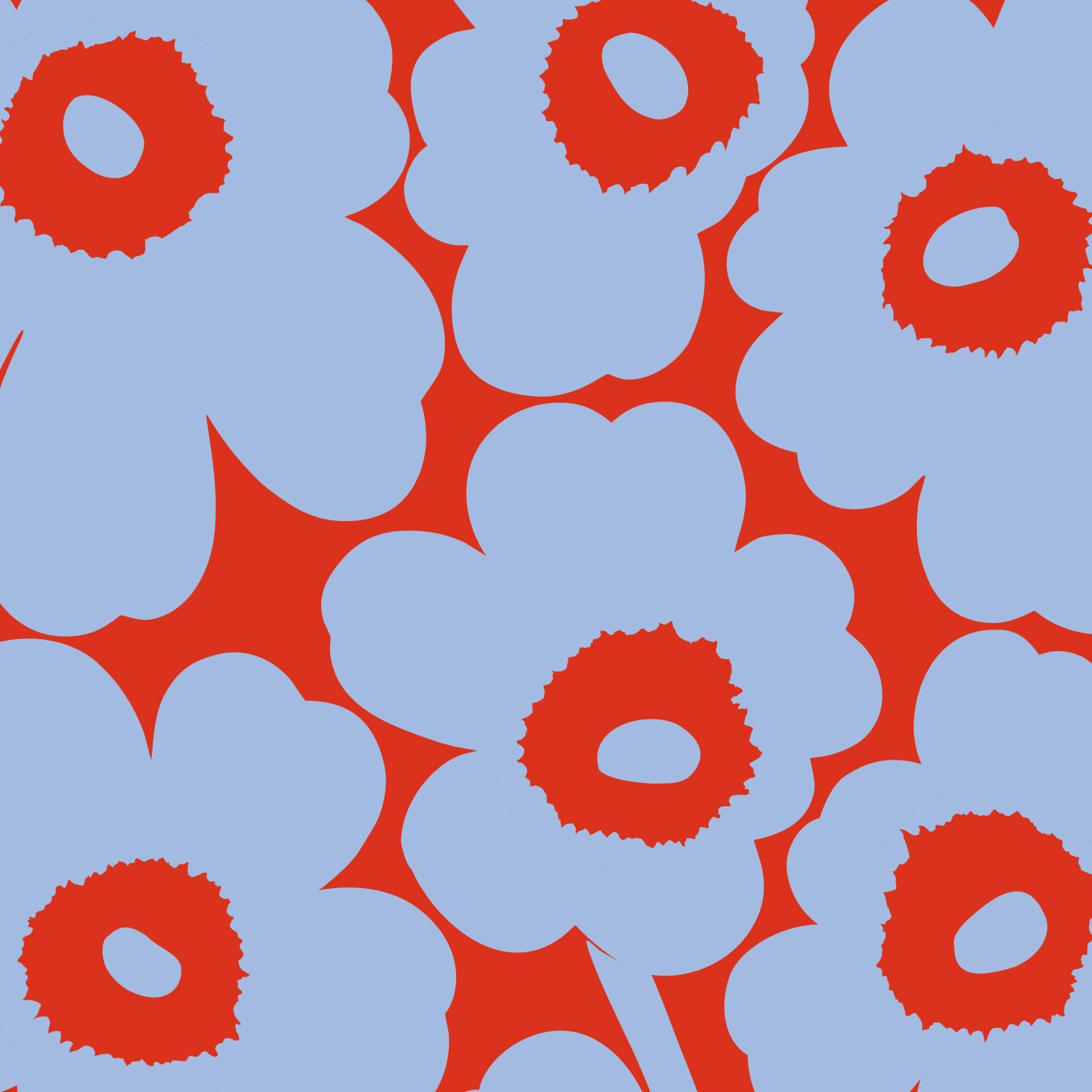 Unikko pattern in blue with red background