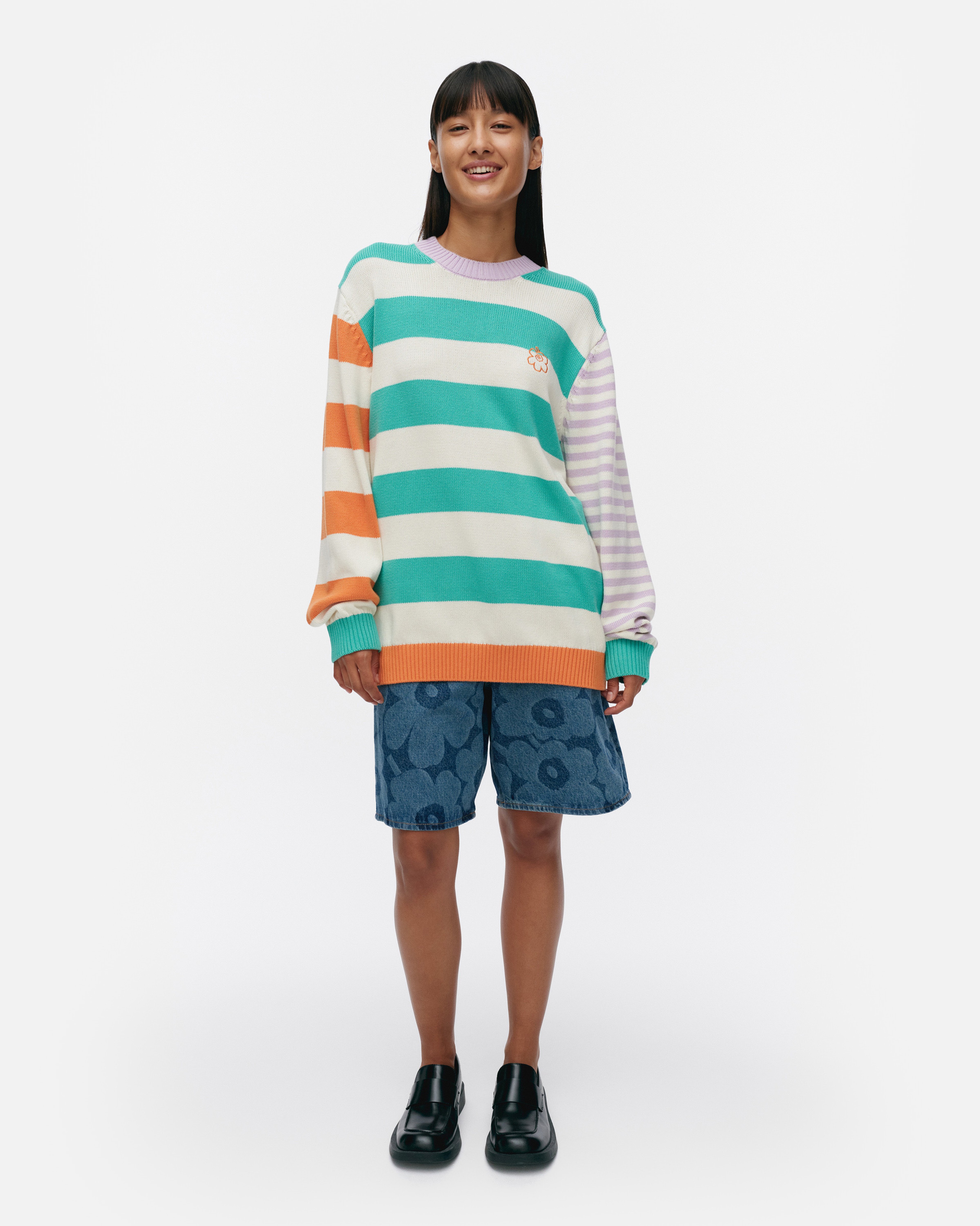 Kesäkoju Maalis Patja, Kioski knitted cotton pullover, off white, green, lilac,