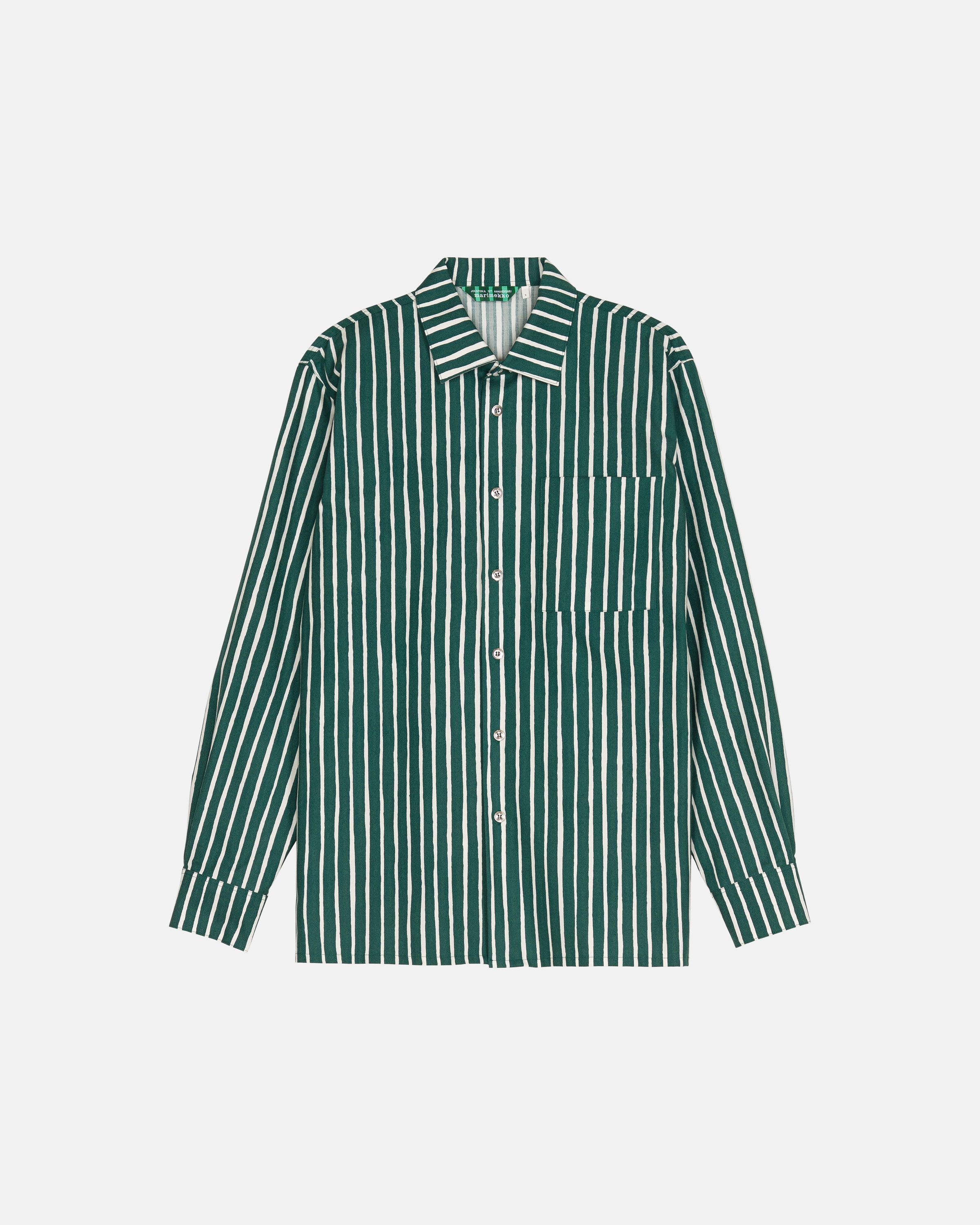 Jokapoika Kioski cotton shirt green, off white | Marimekko
