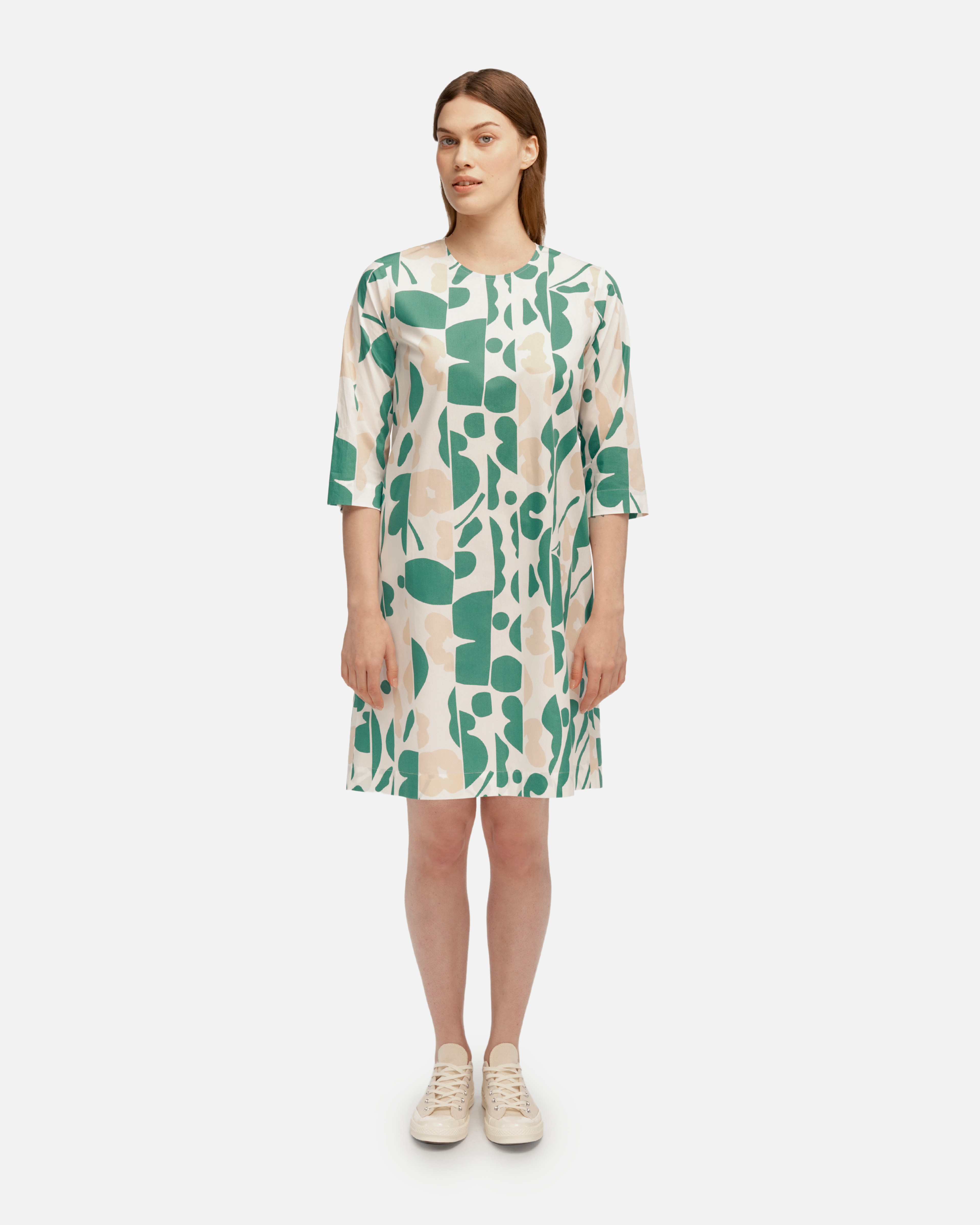 Migos Leikkokukka, Baumwollpopeline-Kleid, weiß, grün, pfirsich,