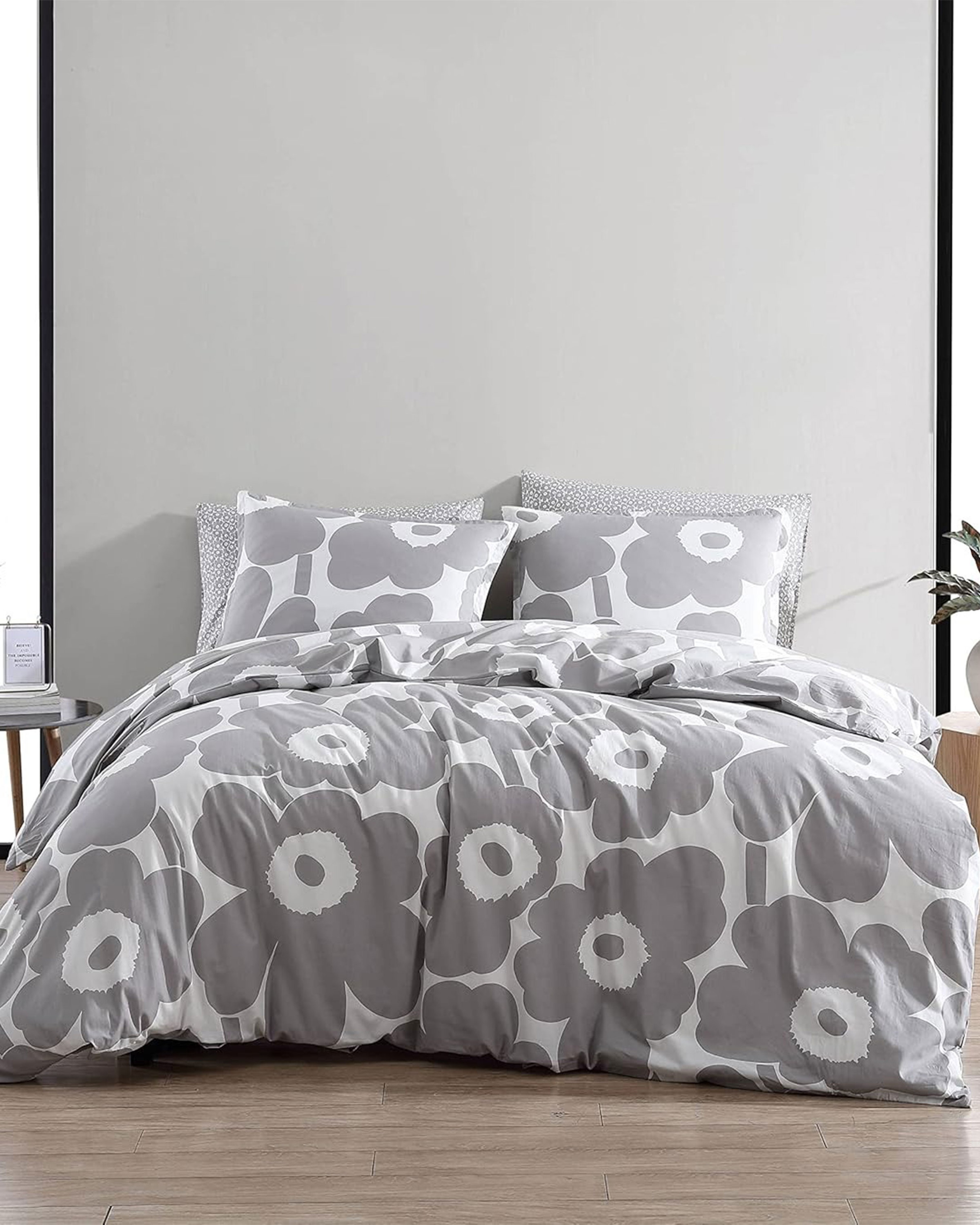 Unikko Queen, Duvet cover set, white, grey,