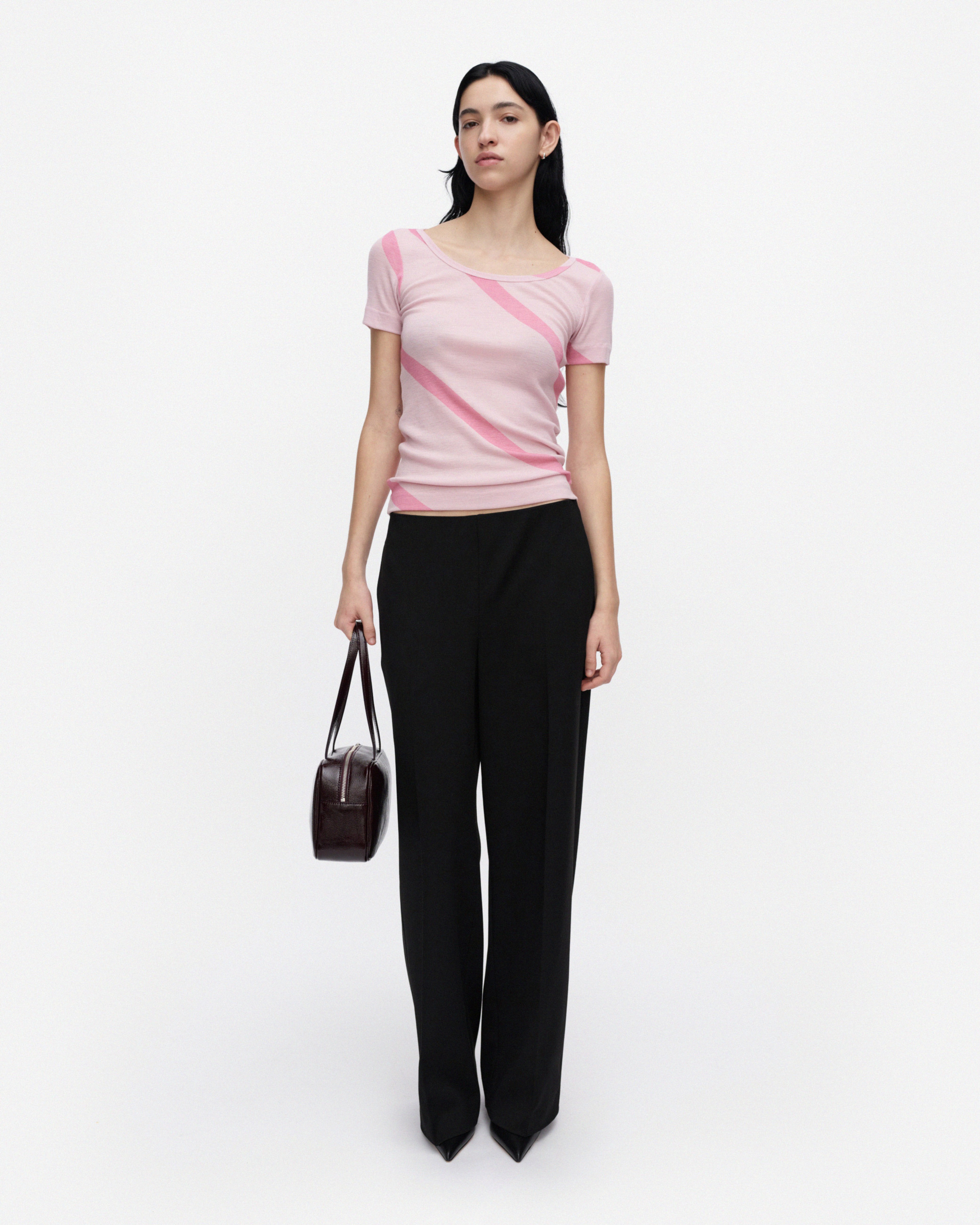 Liituma Basso, Wool rib t-shirt, light pink, rose,