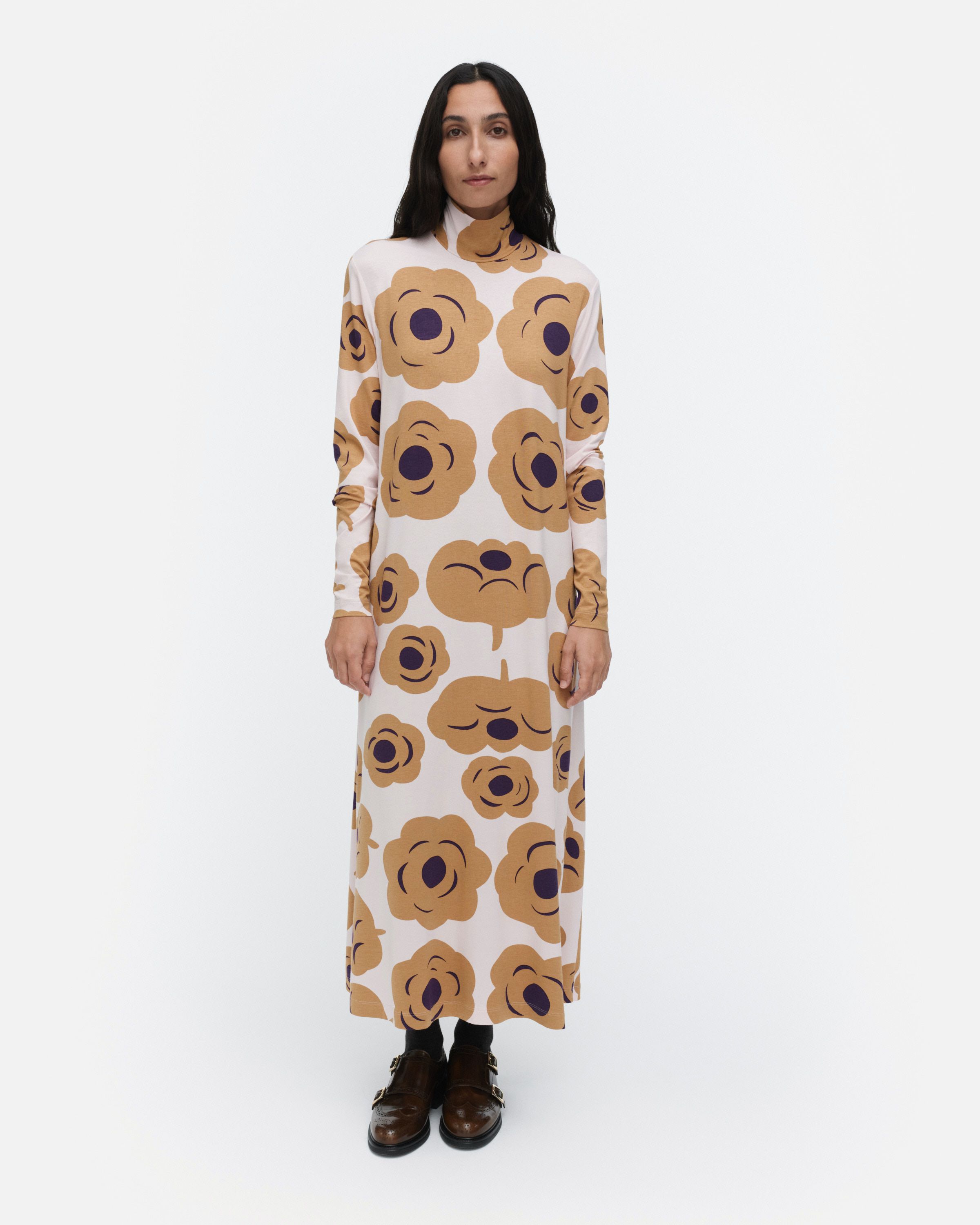 Cavea Tumma Jersey dress light pink, brown, dark purple | Marimekko