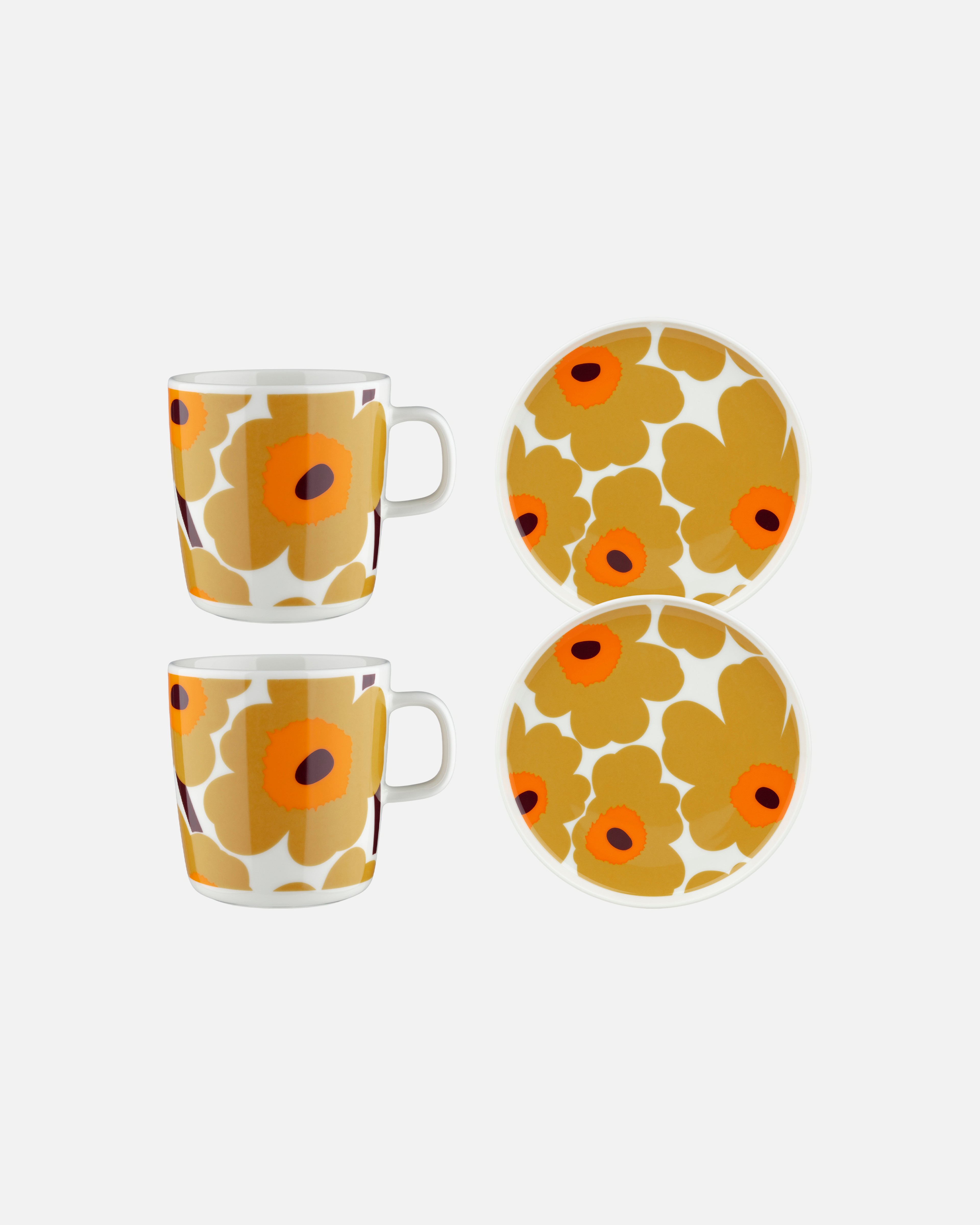 Oiva / Unikko, Breakfast set, caramel, cream, warm orange,