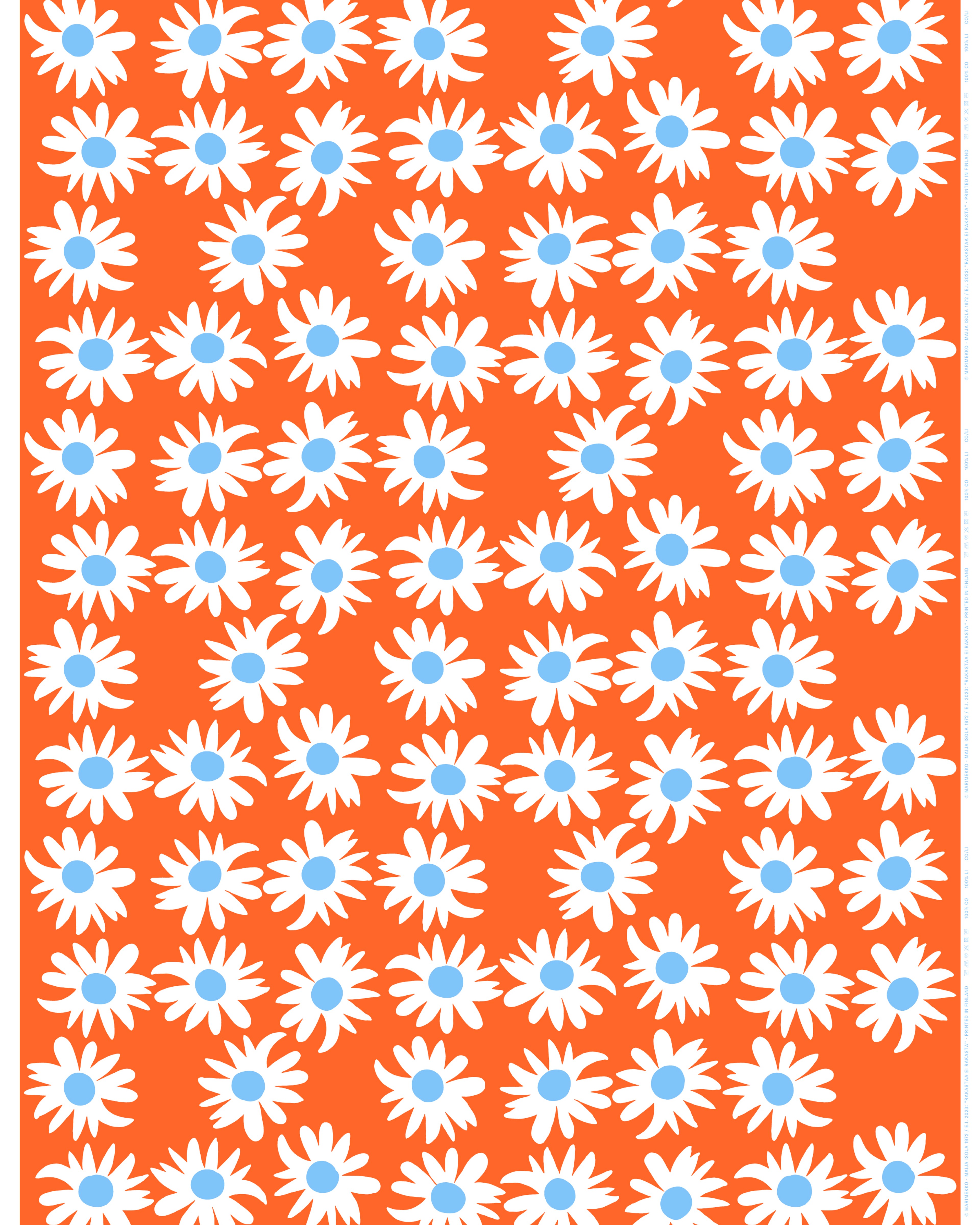 Rakastaa ei rakasta, Cotton fabric, orange, offwhite, l.blue,