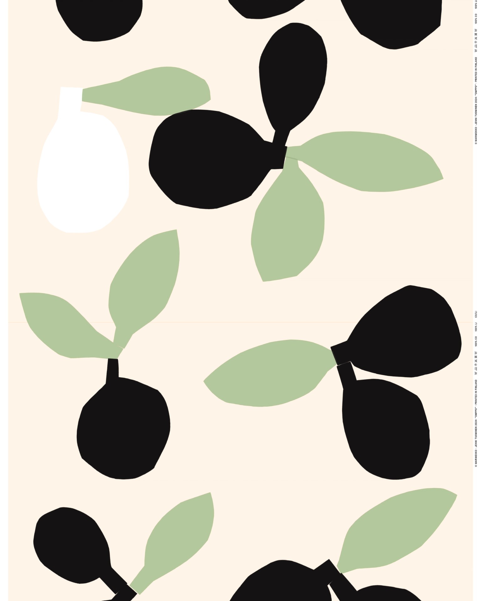 Omppo, Cotton fabric, natural white, charcoal, pear,