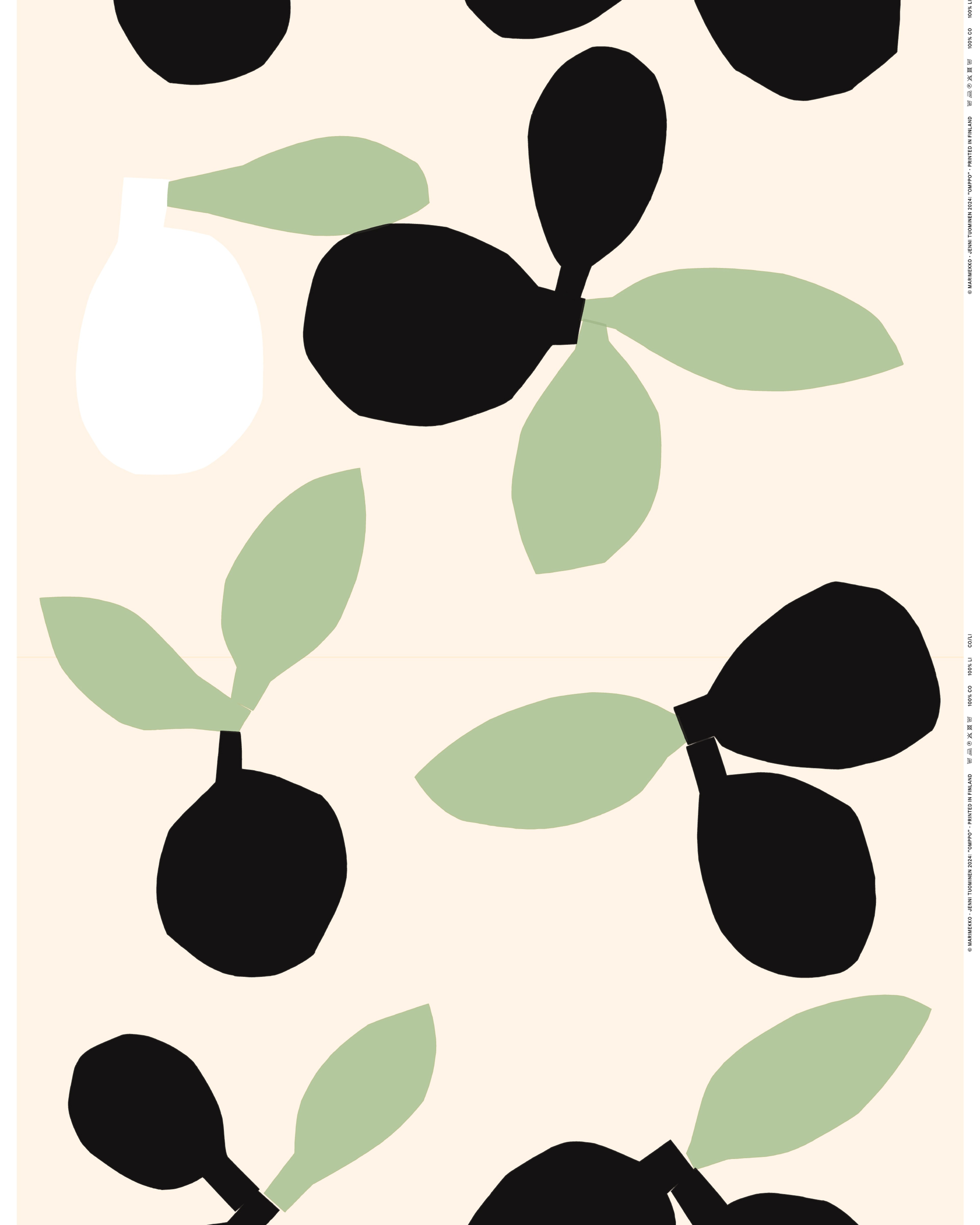 Omppo, Cotton fabric, natural white, charcoal, pear,
