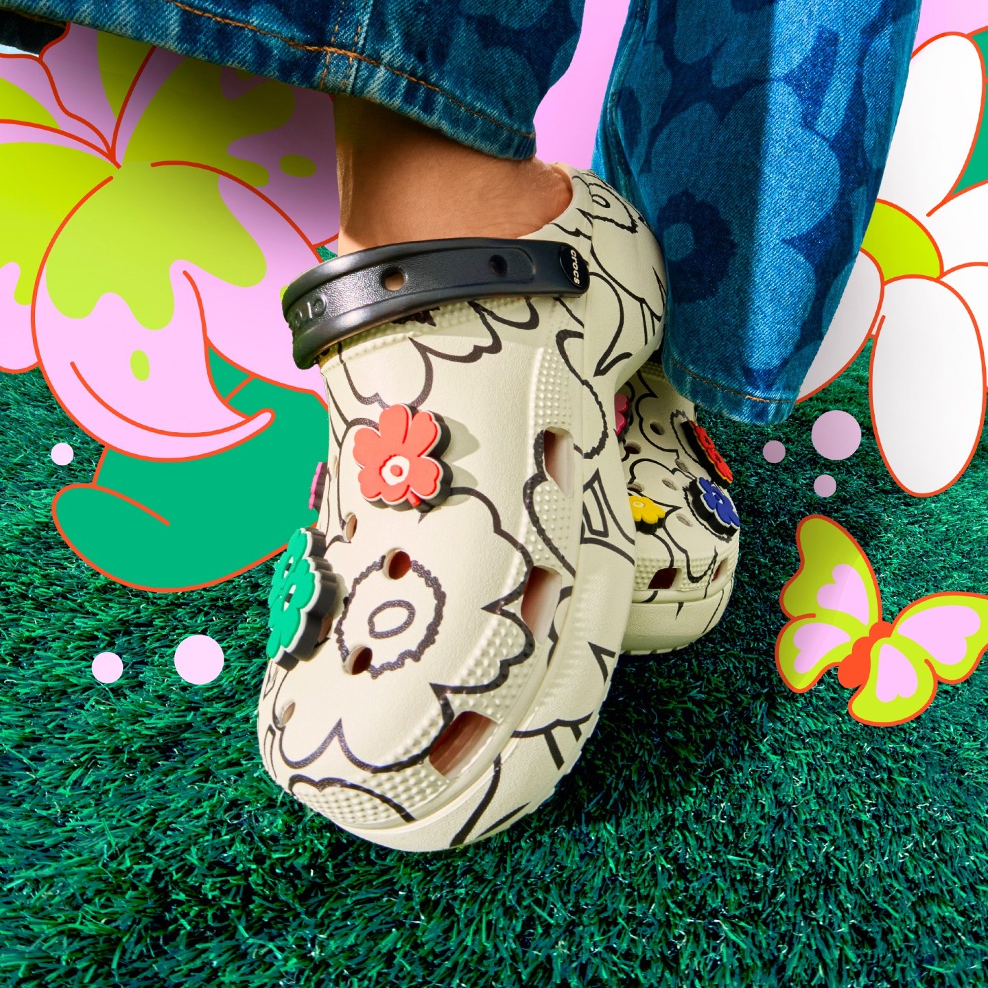 Black and white Marimekko crocs shoes