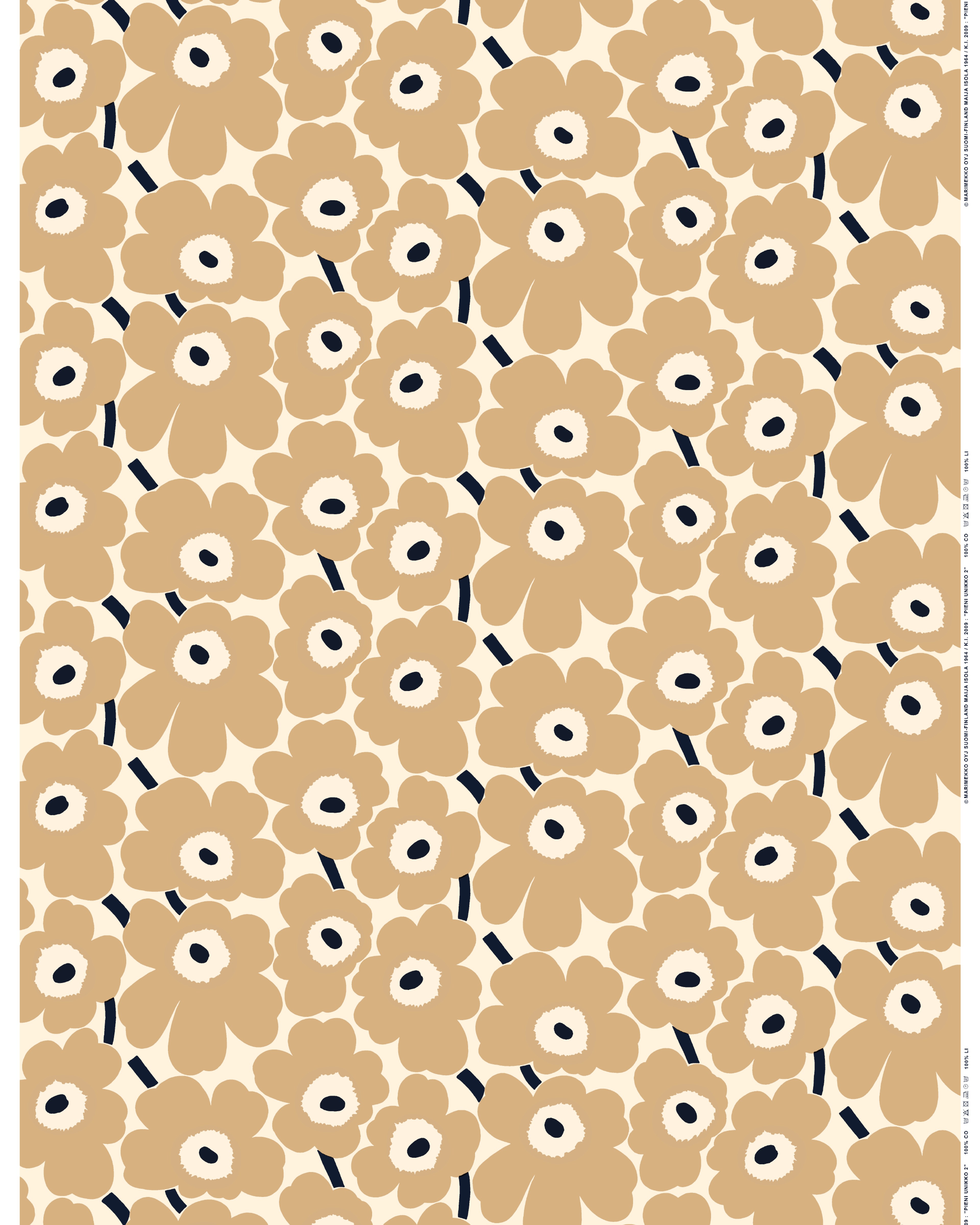 Pieni Unikko, Cotton fabric, white,beige,dark blue,