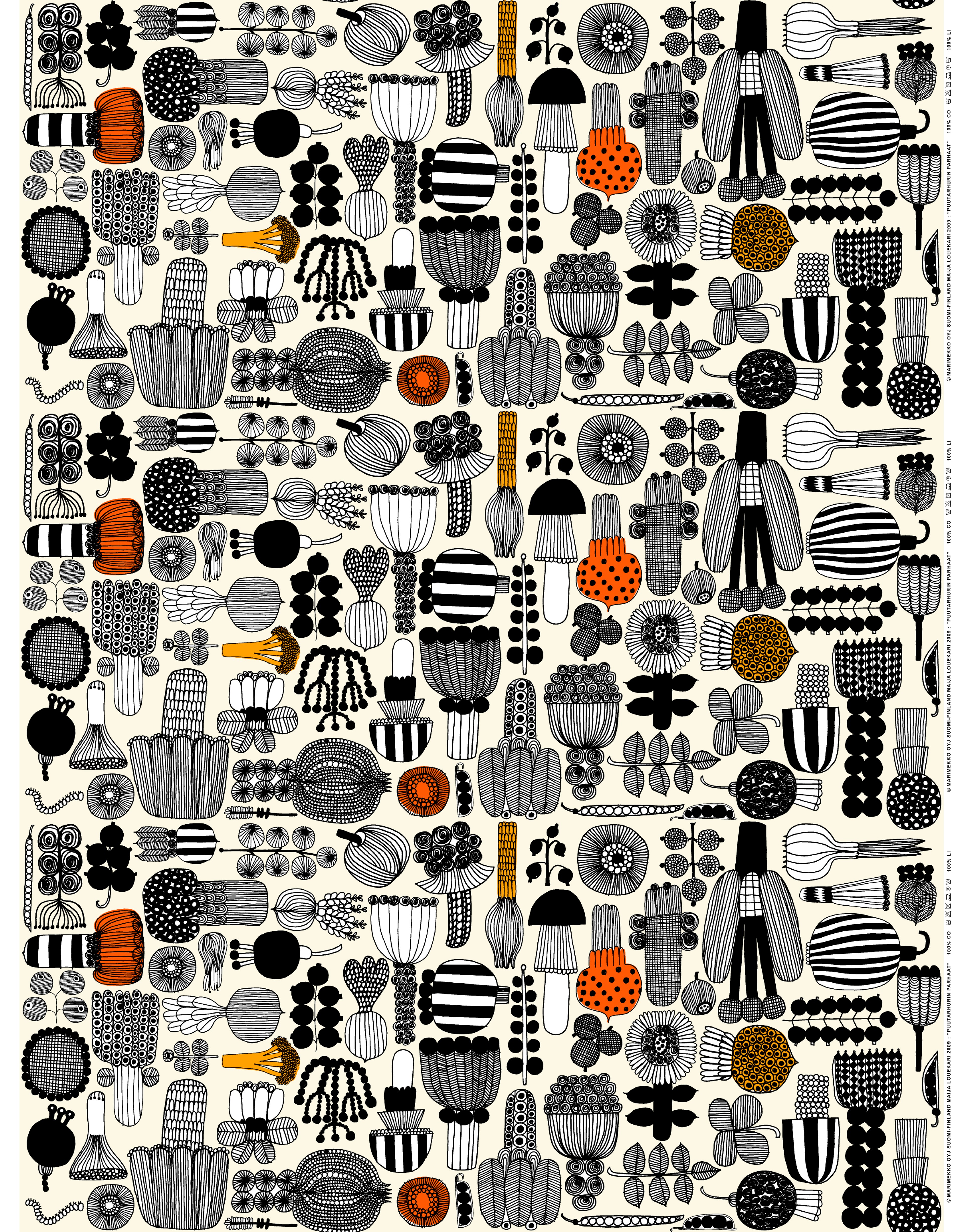 Puutarhurin parhaat, Acrylic-coated cotton, white, black, orange,