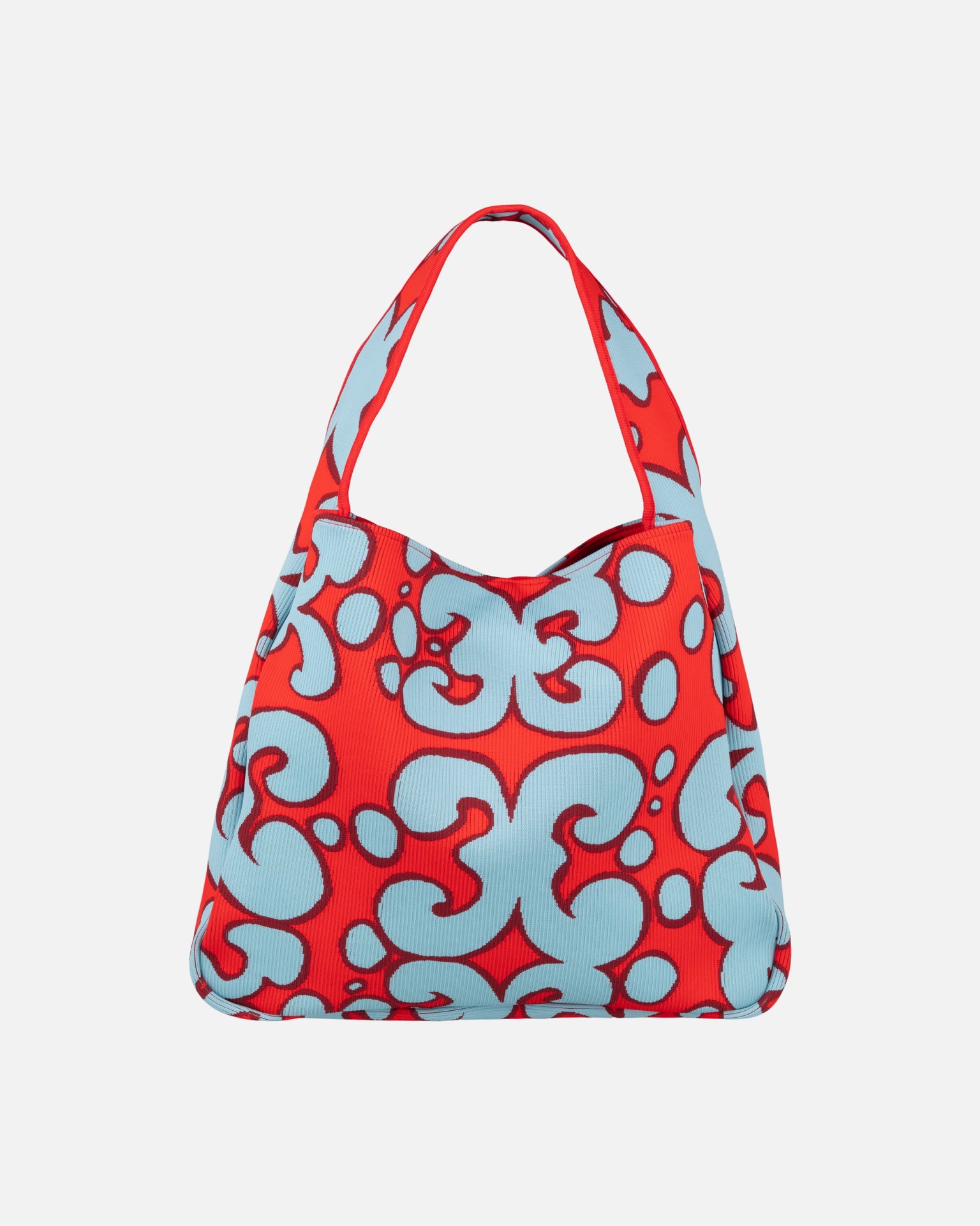 Knitted Bag Large Keidas, Umhängetasche, Hellblau, Rot,