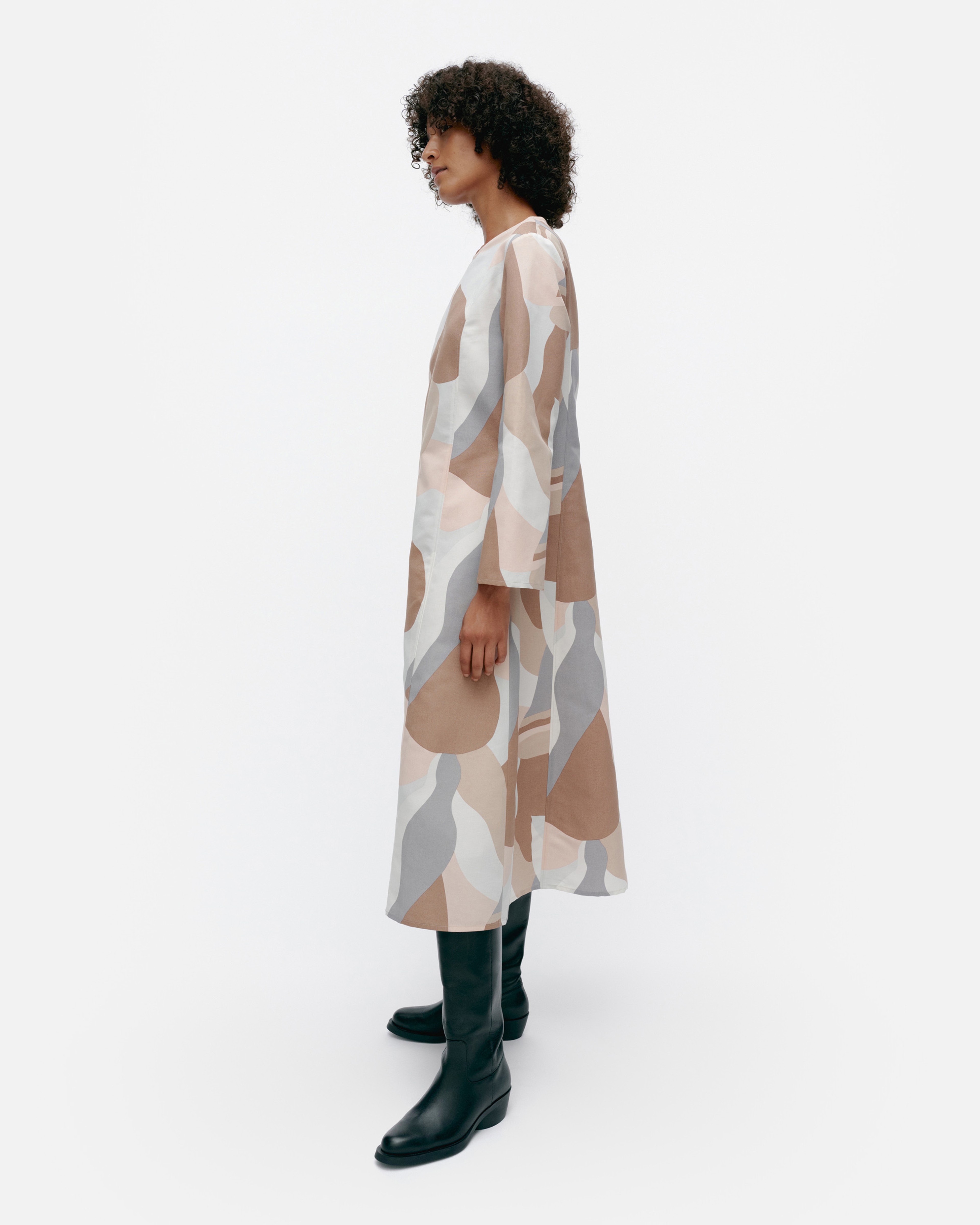 Loituma Kamelia, Puuvillapellavamekko, vaaleanroosa, ruskea, harmaa,