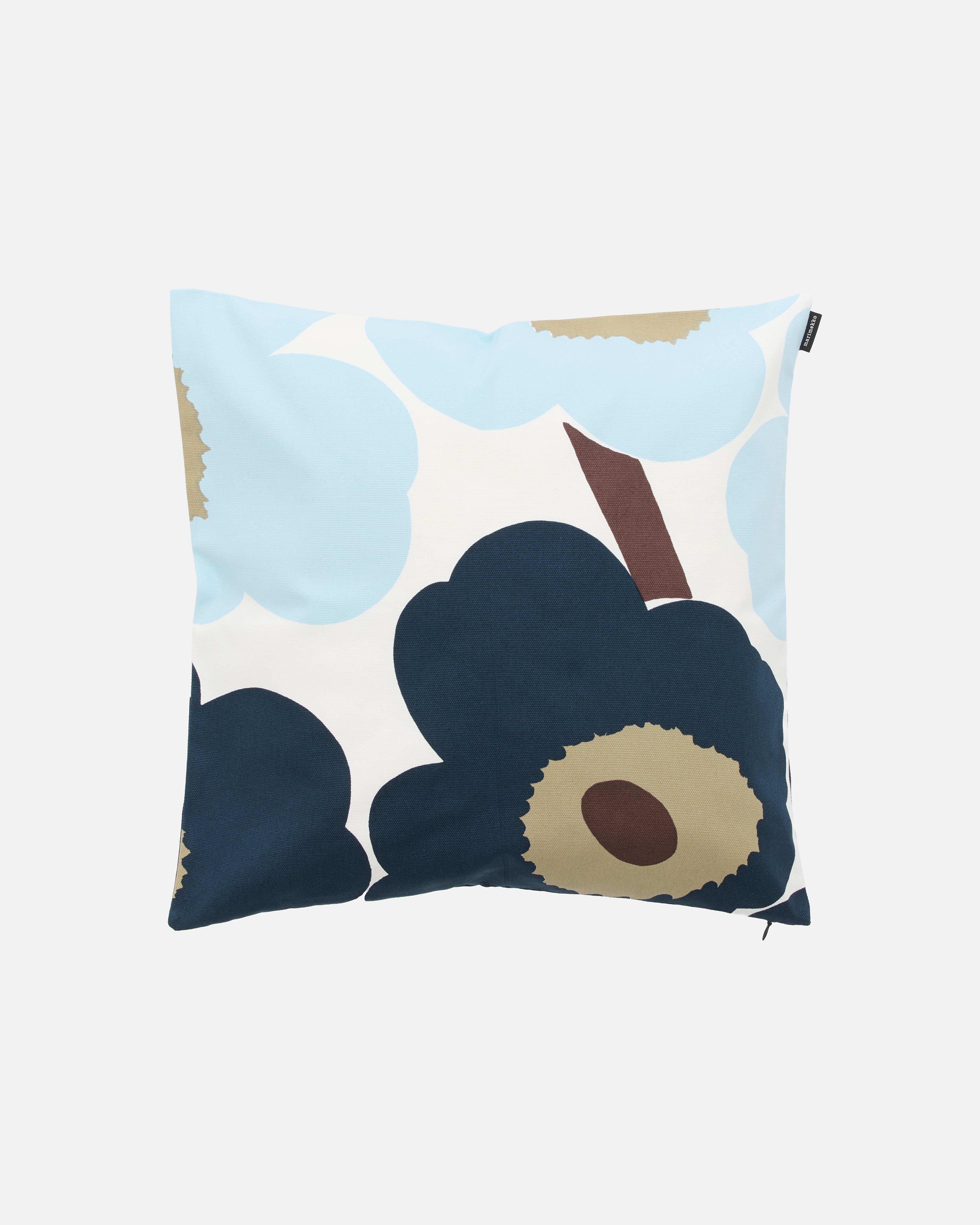Unikko, Kissenbezug 50 x 50 cm, Weiß, Heidelbeere, Kühles Blau, Dunkelbraun,