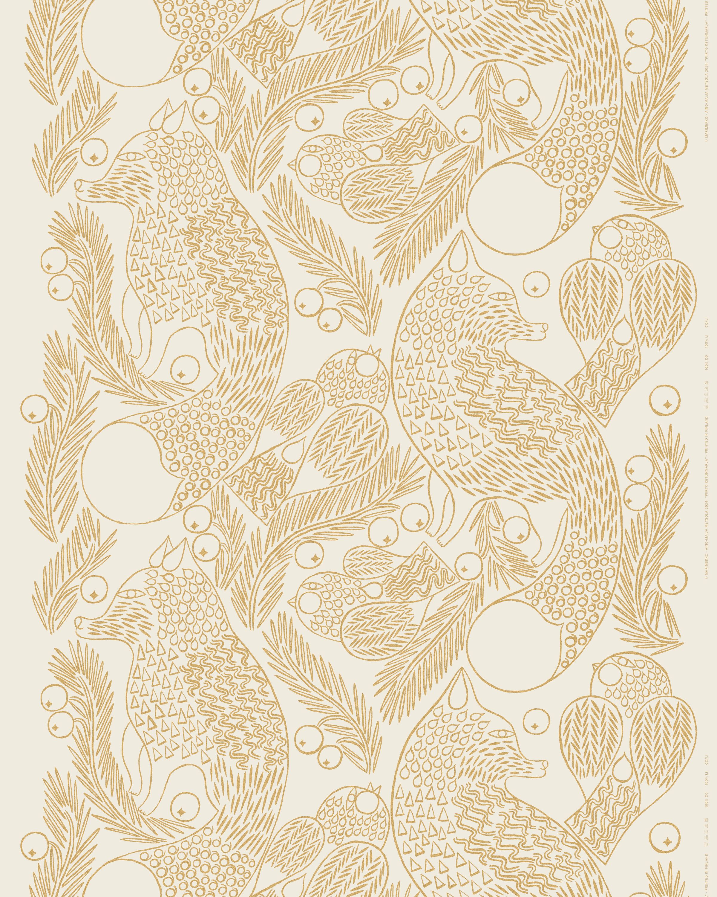 Piirto Ketunmarja Cotton fabric off-white, gold | Marimekko