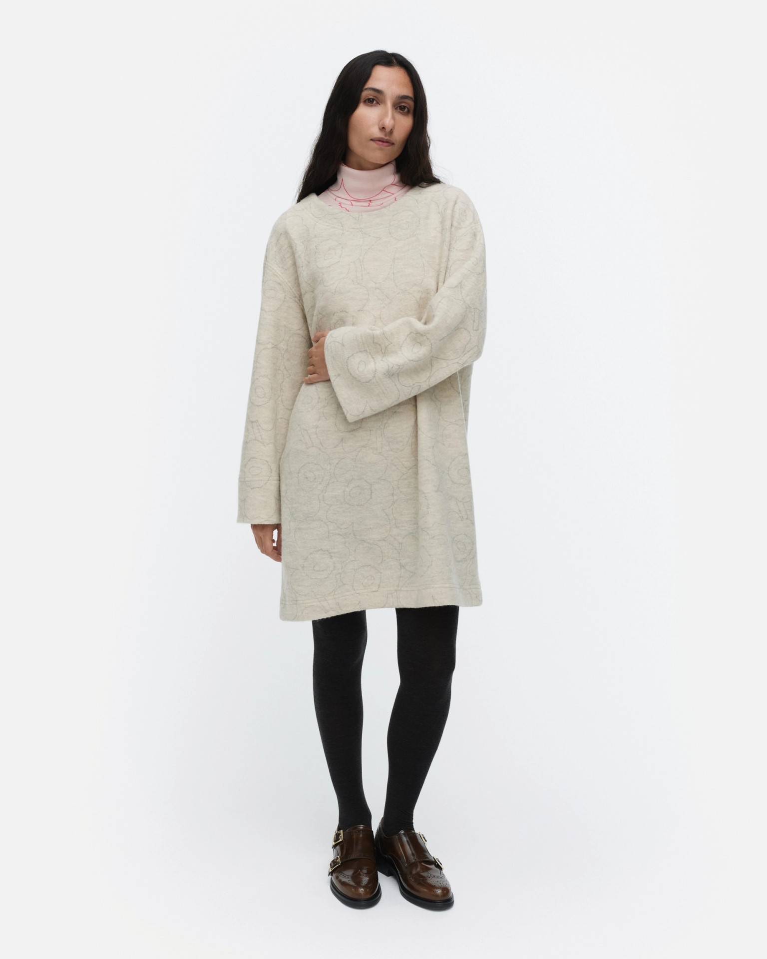 Neljäs Piirto Unikko, Wool dress, off white, grey,