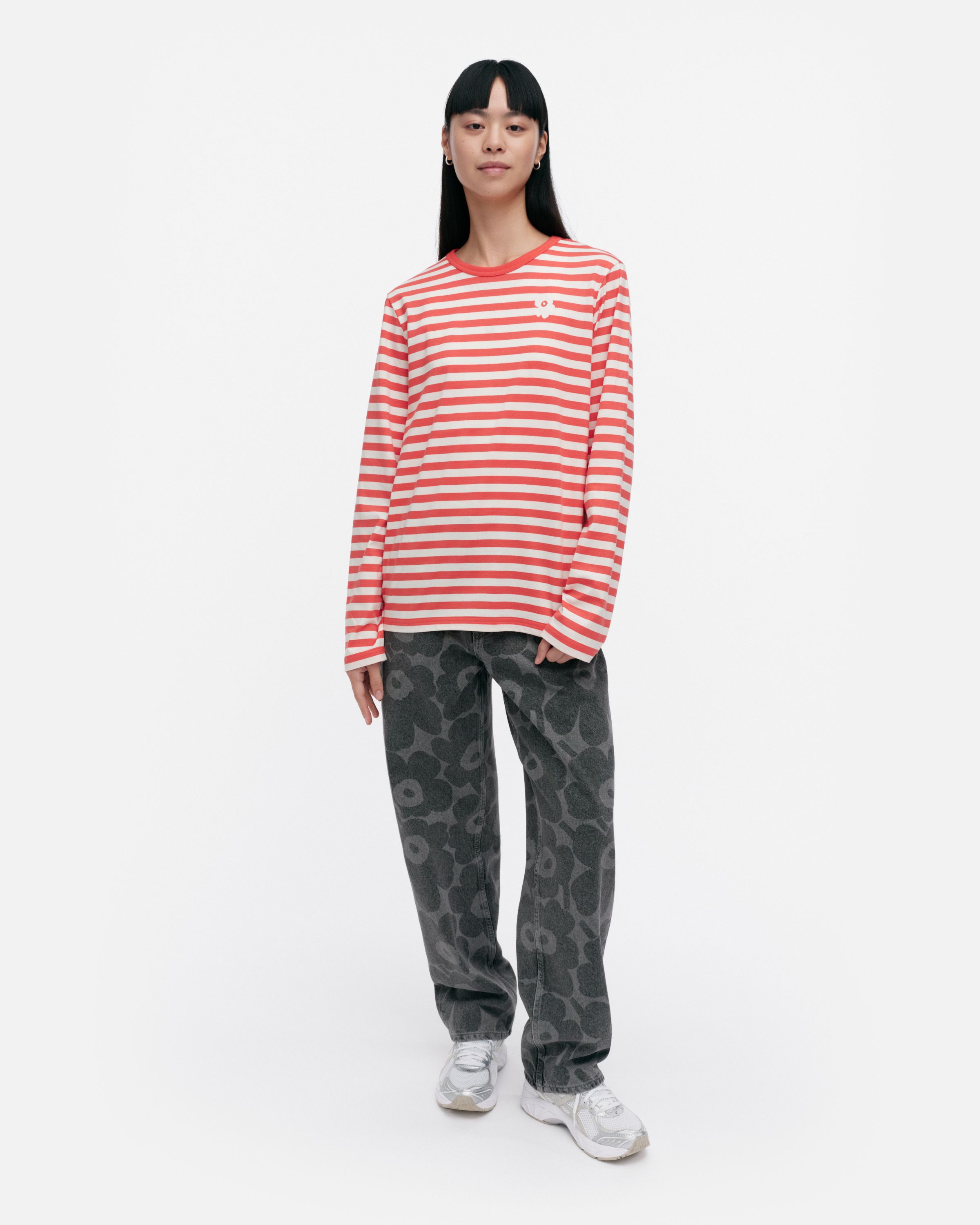 Tasaraita Unikko Kioski jersey shirt red, off white | Marimekko