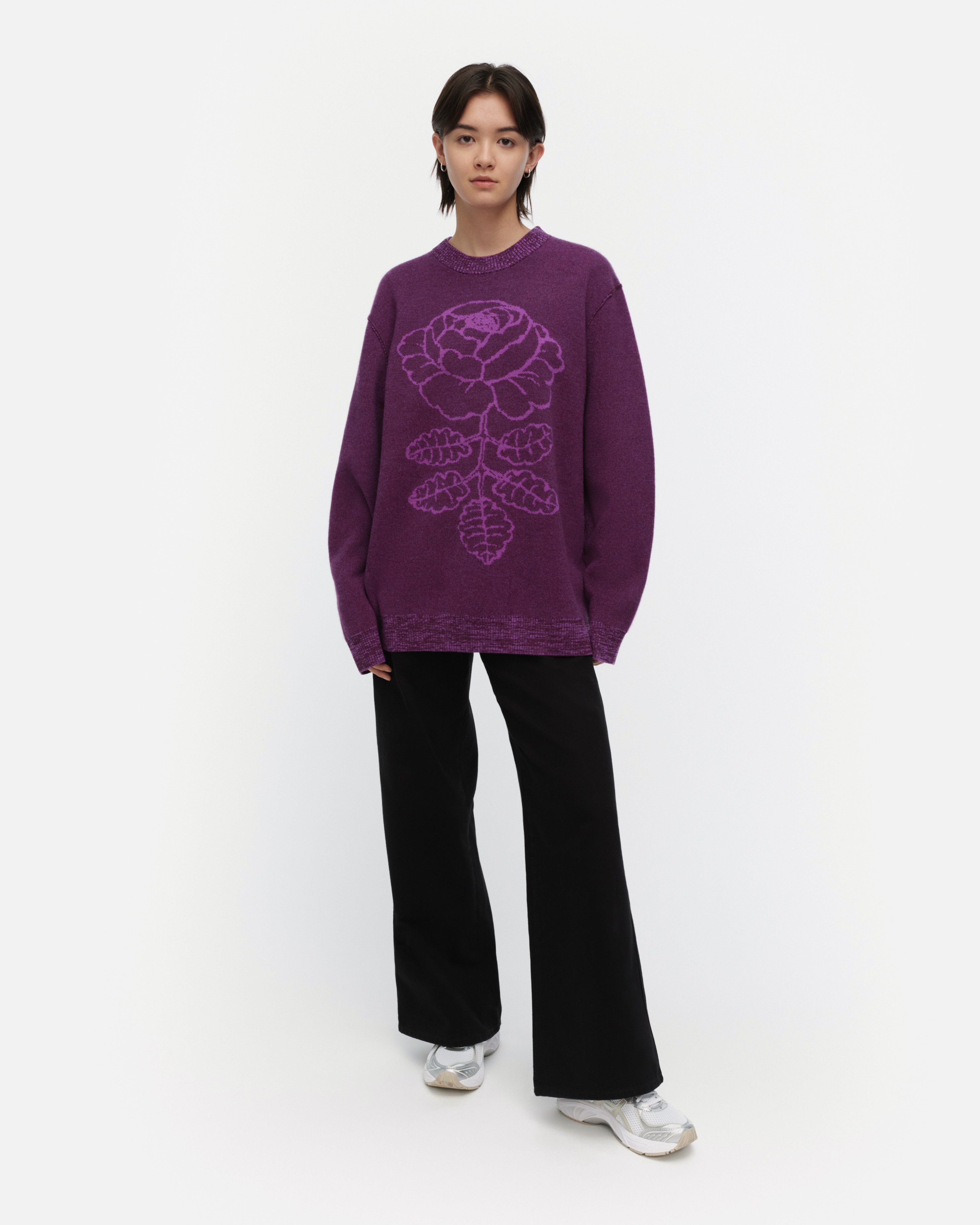 RWS Ruusut Vihkiruusu, Knitted wool pullover, dark purple, lilac,