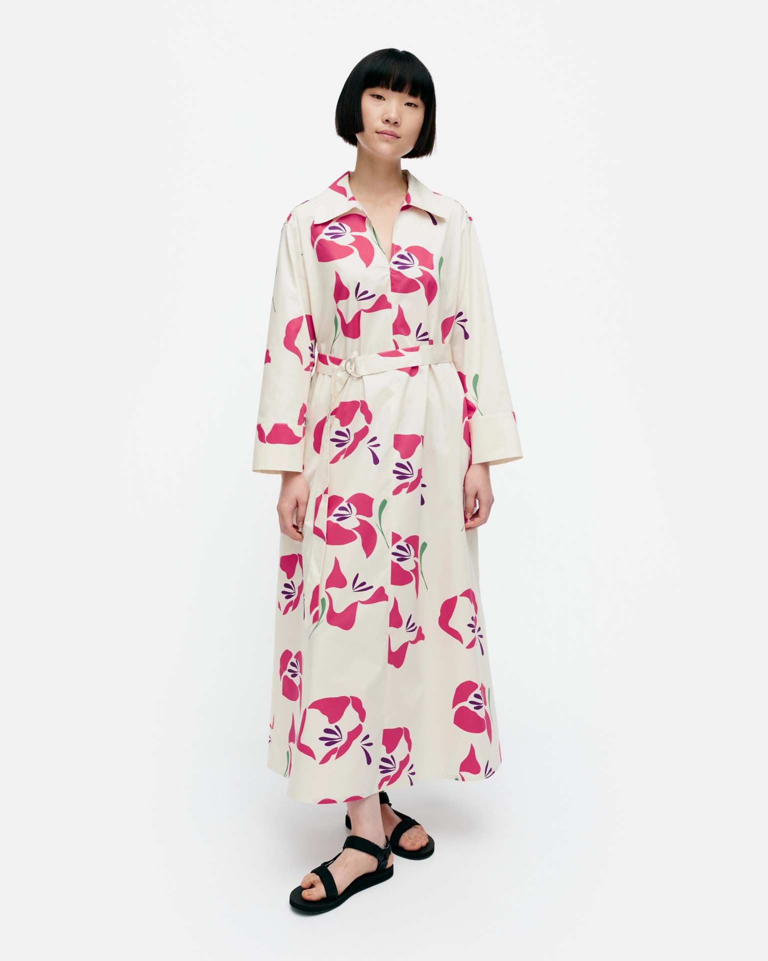 Perenna Helakka, Cotton poplin dress, off-white, fuchsia, dk.purple,