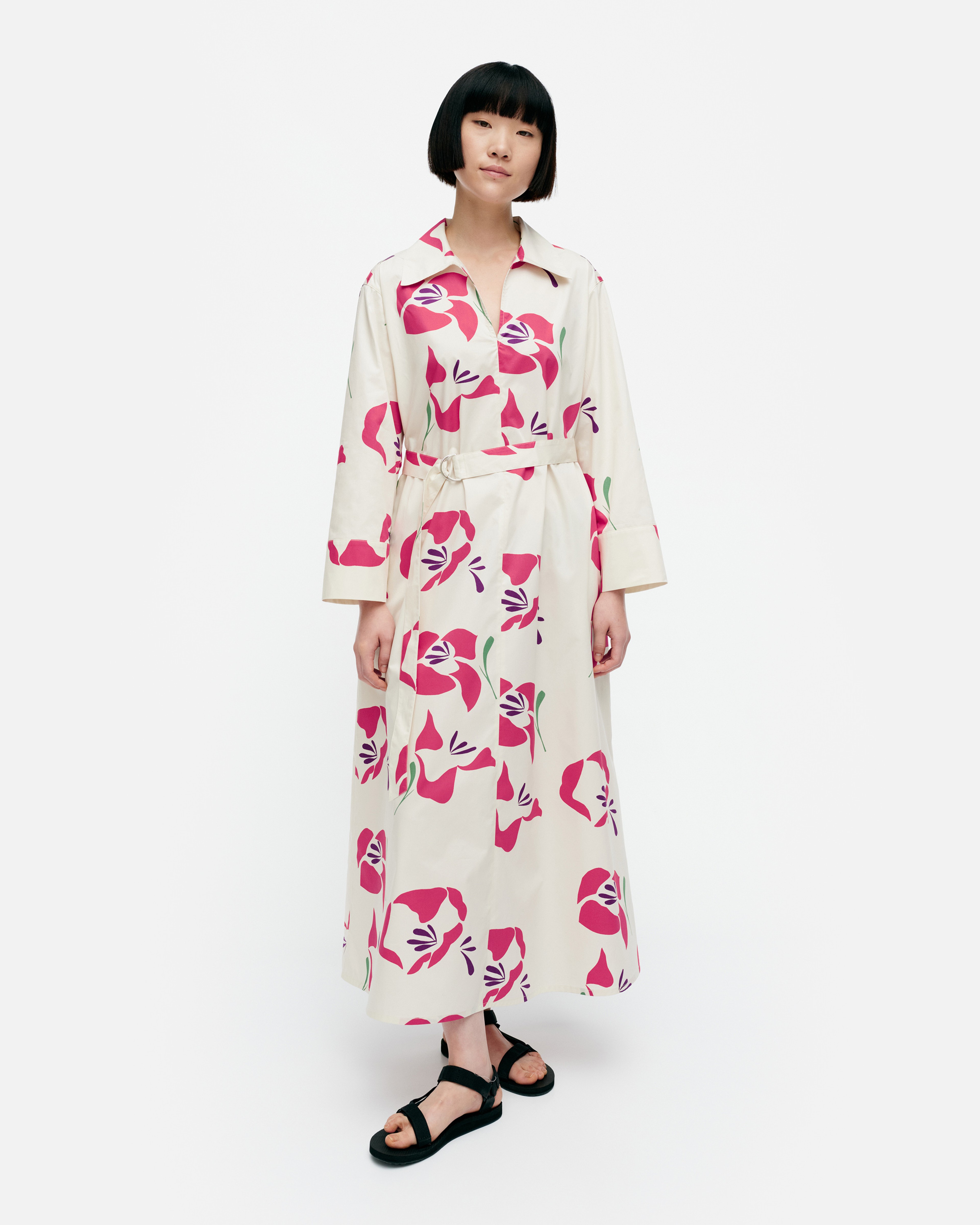 Perenna Helakka, Cotton poplin dress, off-white, fuchsia, dk.purple,