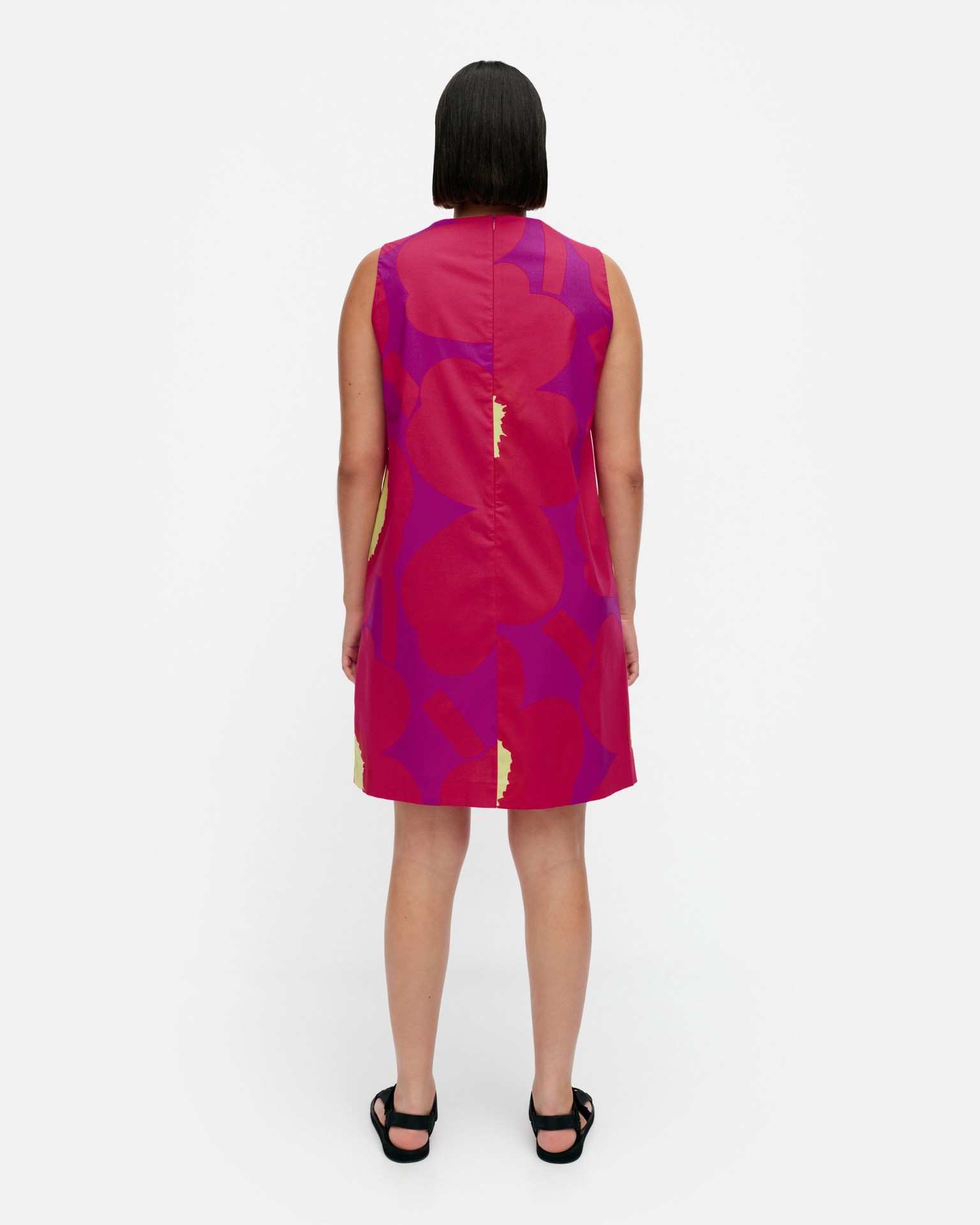 Kestit Unikko, Cotton dress, fuchsia, dark red, yellow,