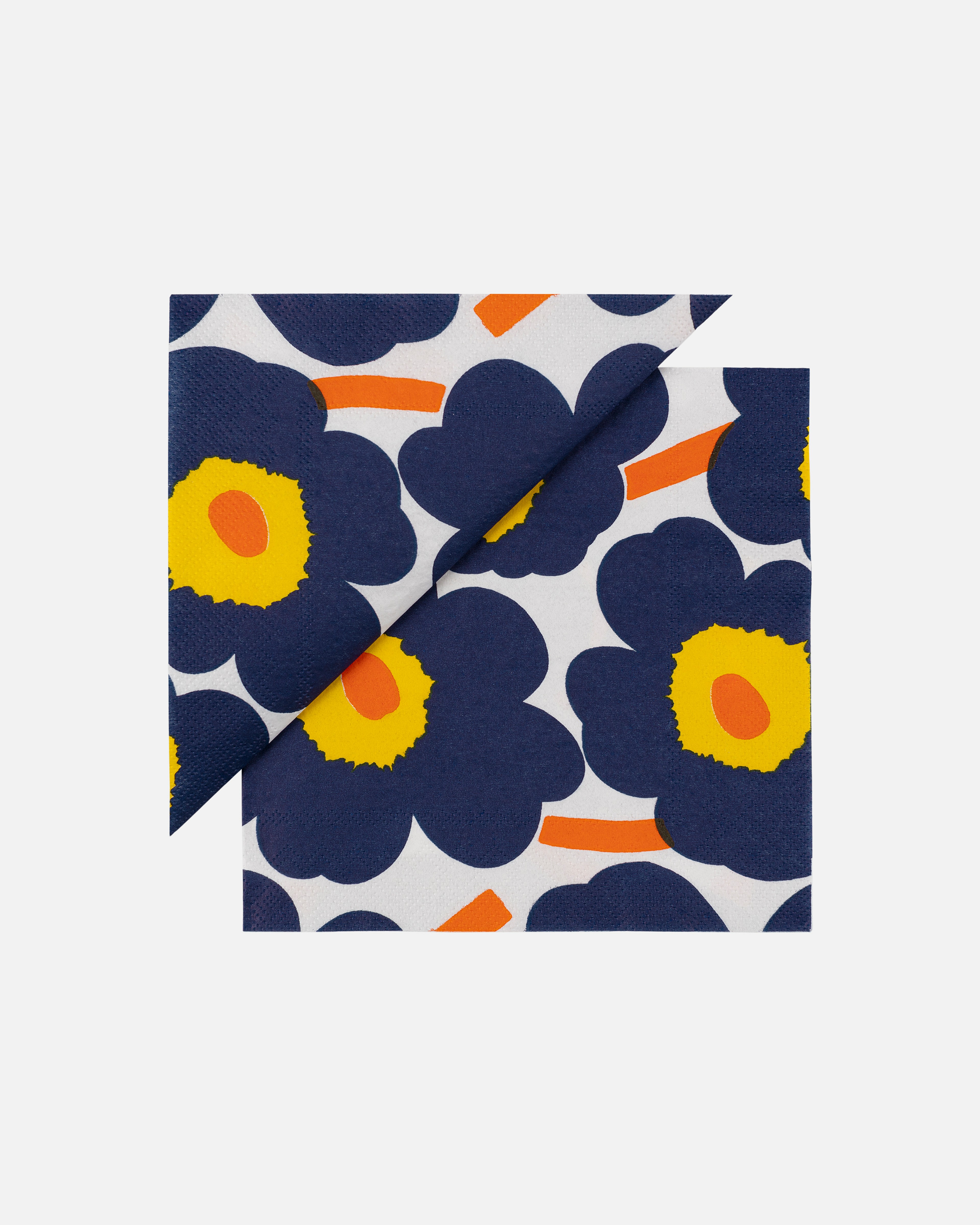Unikko, Paper napkin 33 x 33 cm, white, dk.blue, orange, yellow,