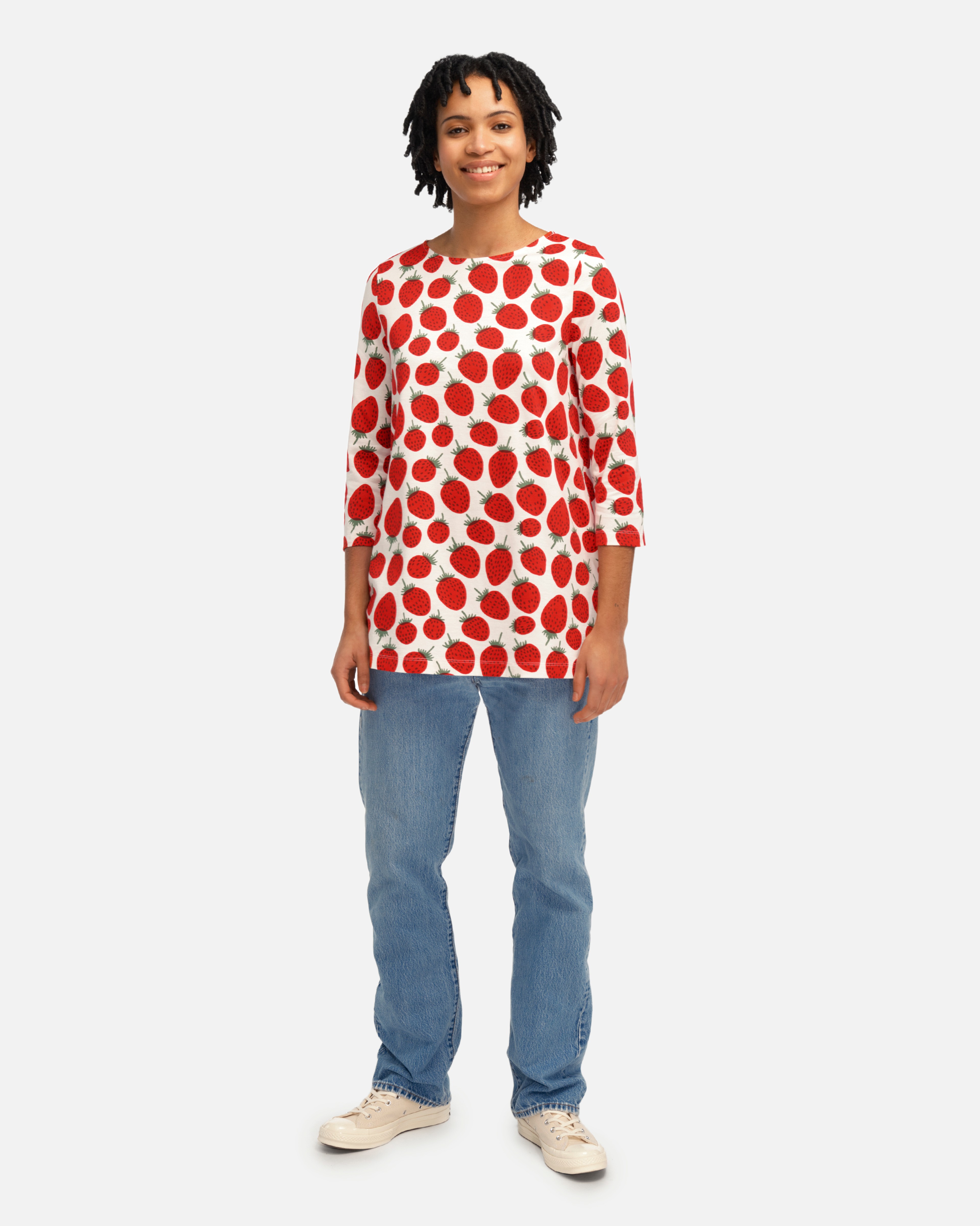 Harppi Mansikka, Trikootunika, valkoinen, punainen, vihreä,