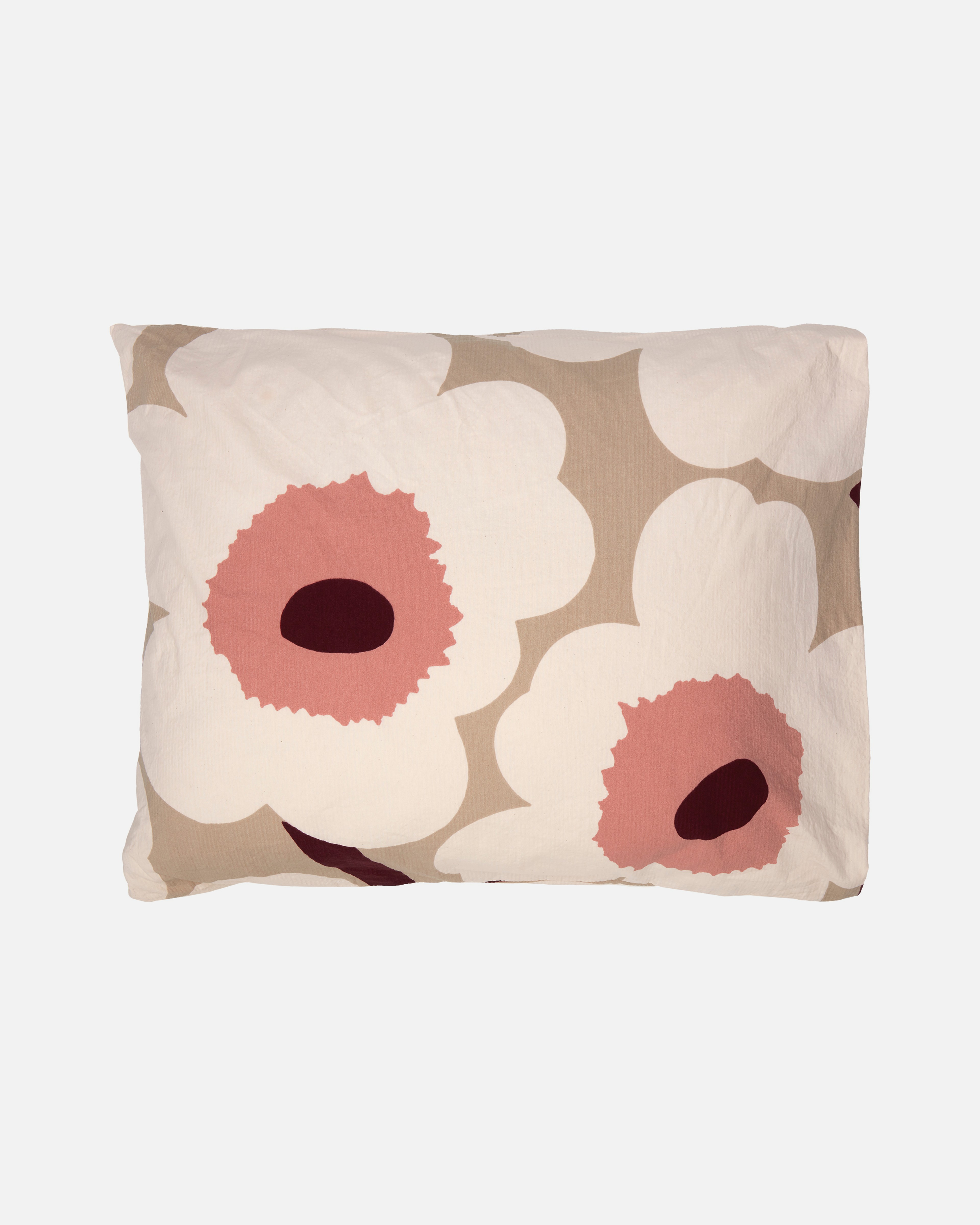 Unikko, Kissenbezug 50 x 60 cm, beige, Baumwolle, rosa,