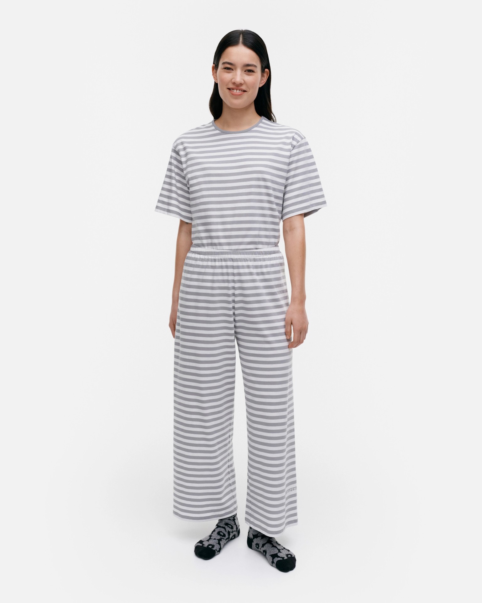 Kioski Reunus Tasaraita Light, Jersey pants, grey, white,