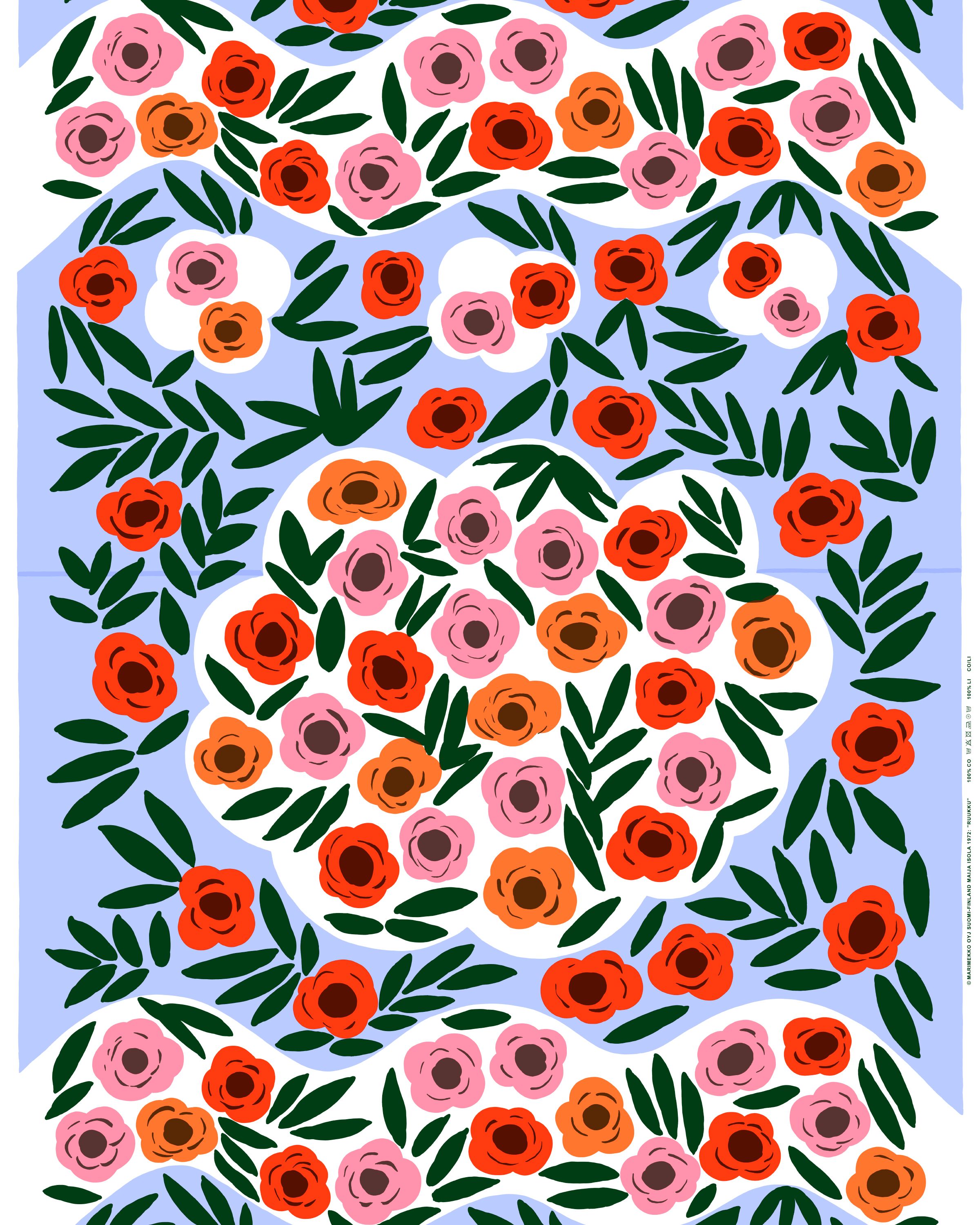 Ruukku Cotton fabric l.blue, red, d.green | Marimekko