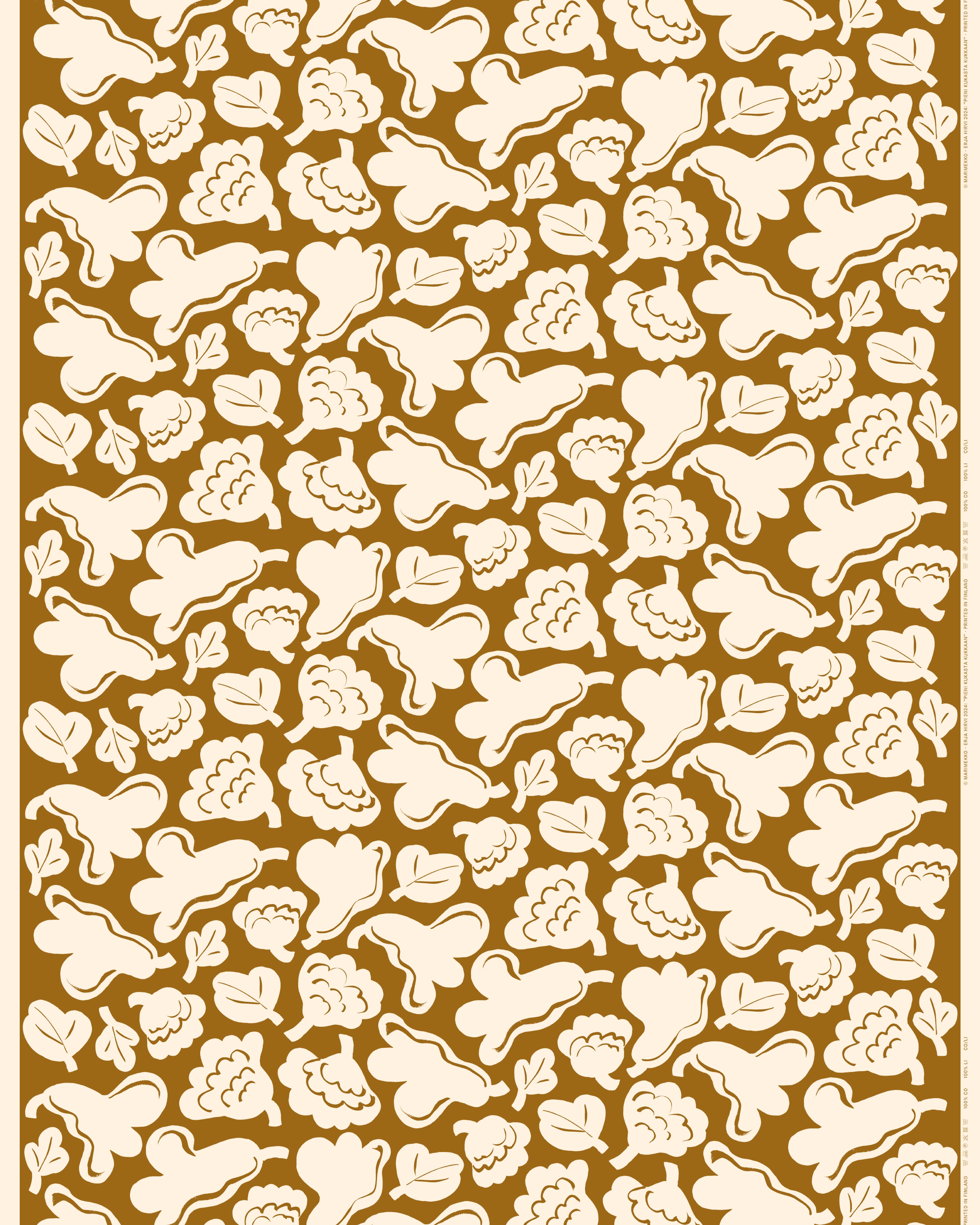 Pieni Kukasta kukkaan, Cotton fabric, bronze, natural white,