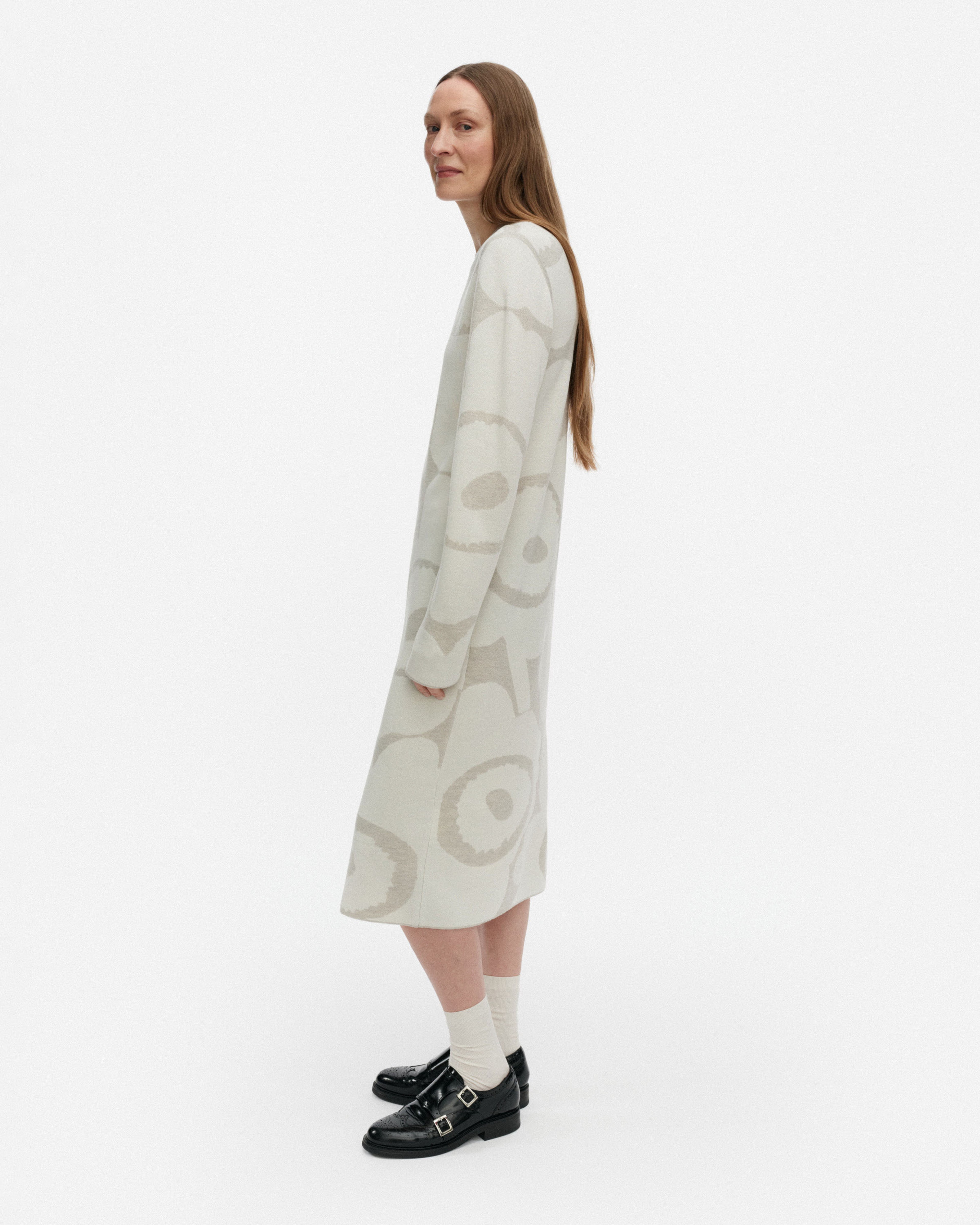 Ennallaan Unikko, Knitted dress, off-white, light grey,