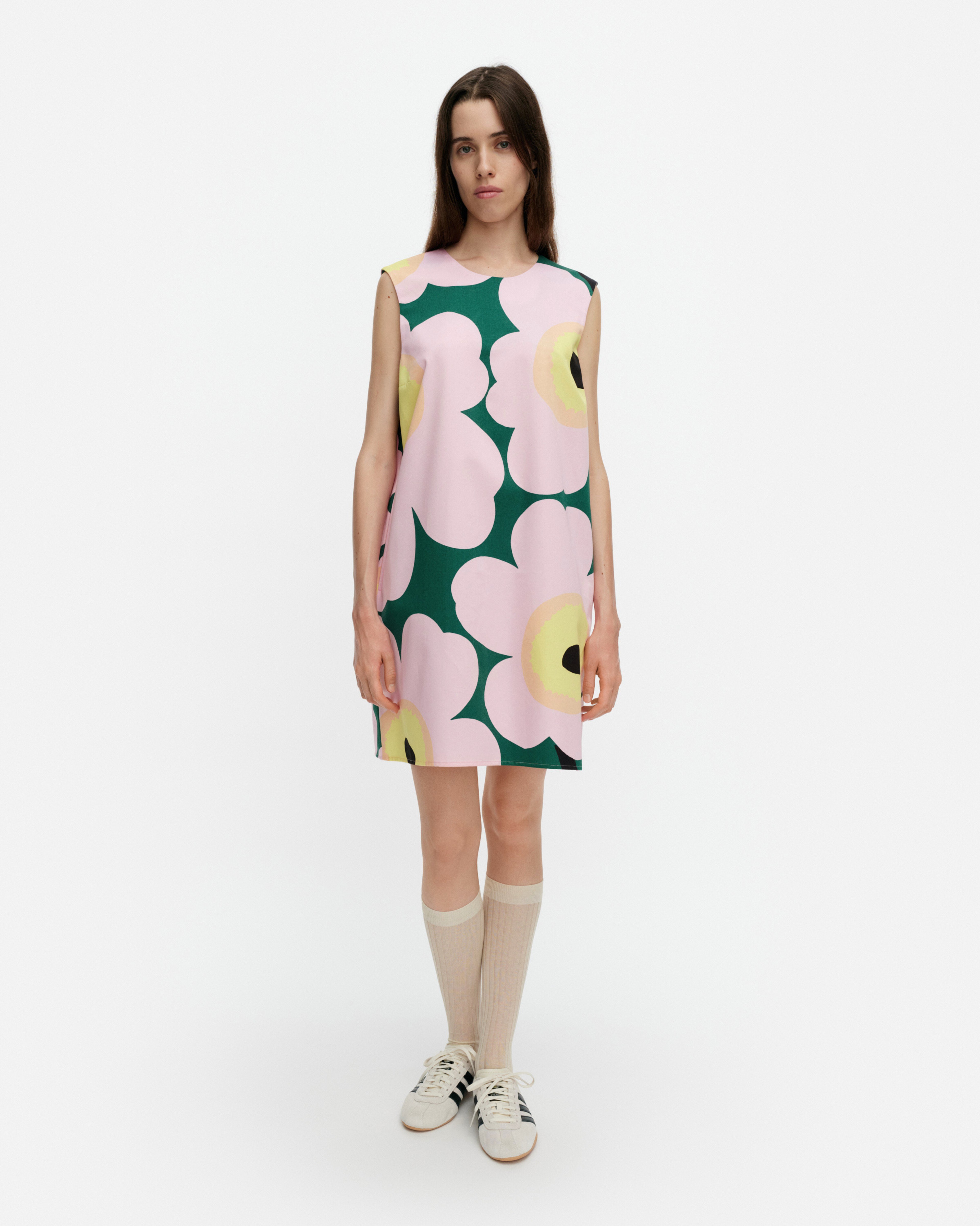 Siluetti Unikko, Dress, green, pink, yellow,