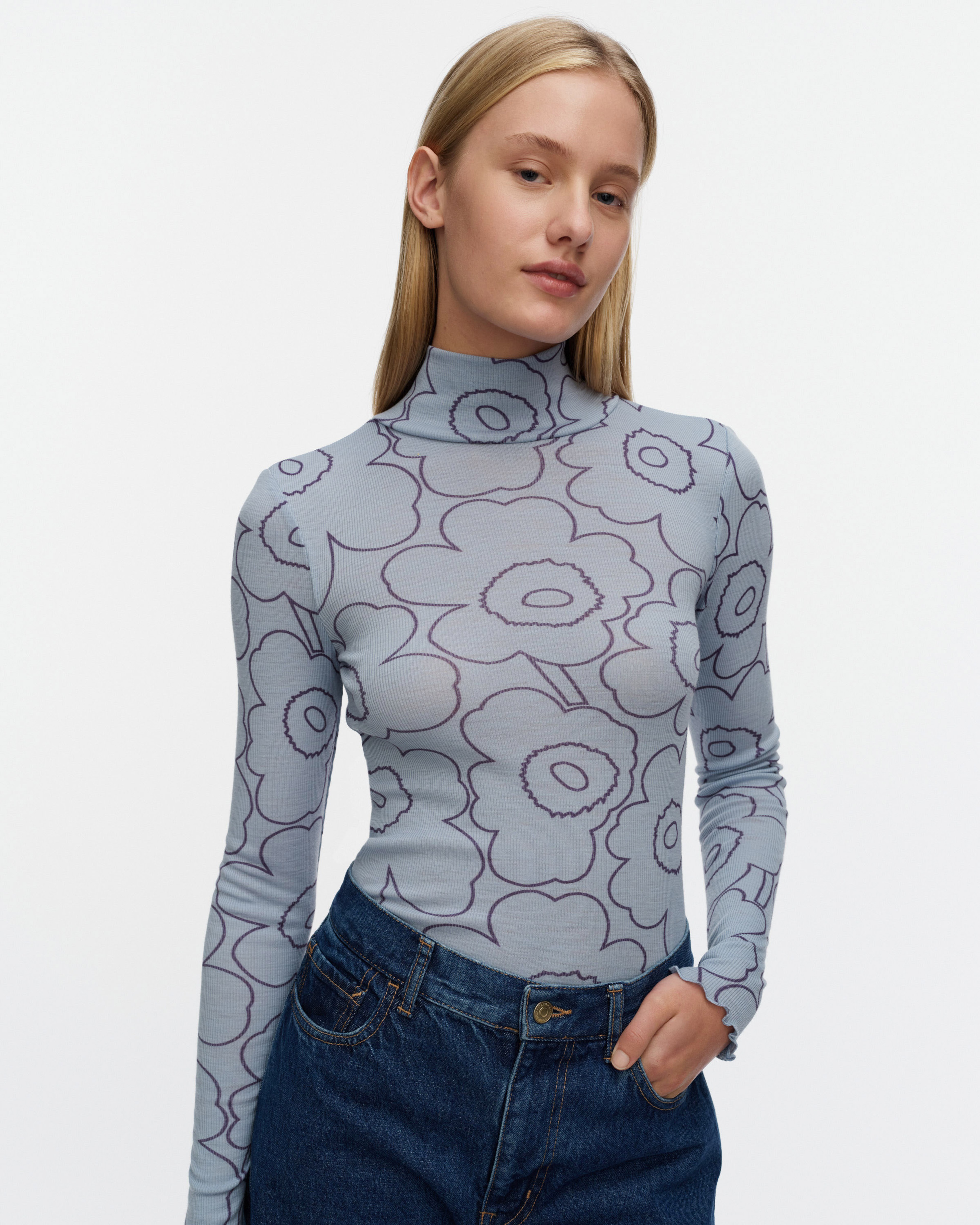 Häilyvä Piirto Unikko, Rib turtleneck shirt, light blue, dark blue,
