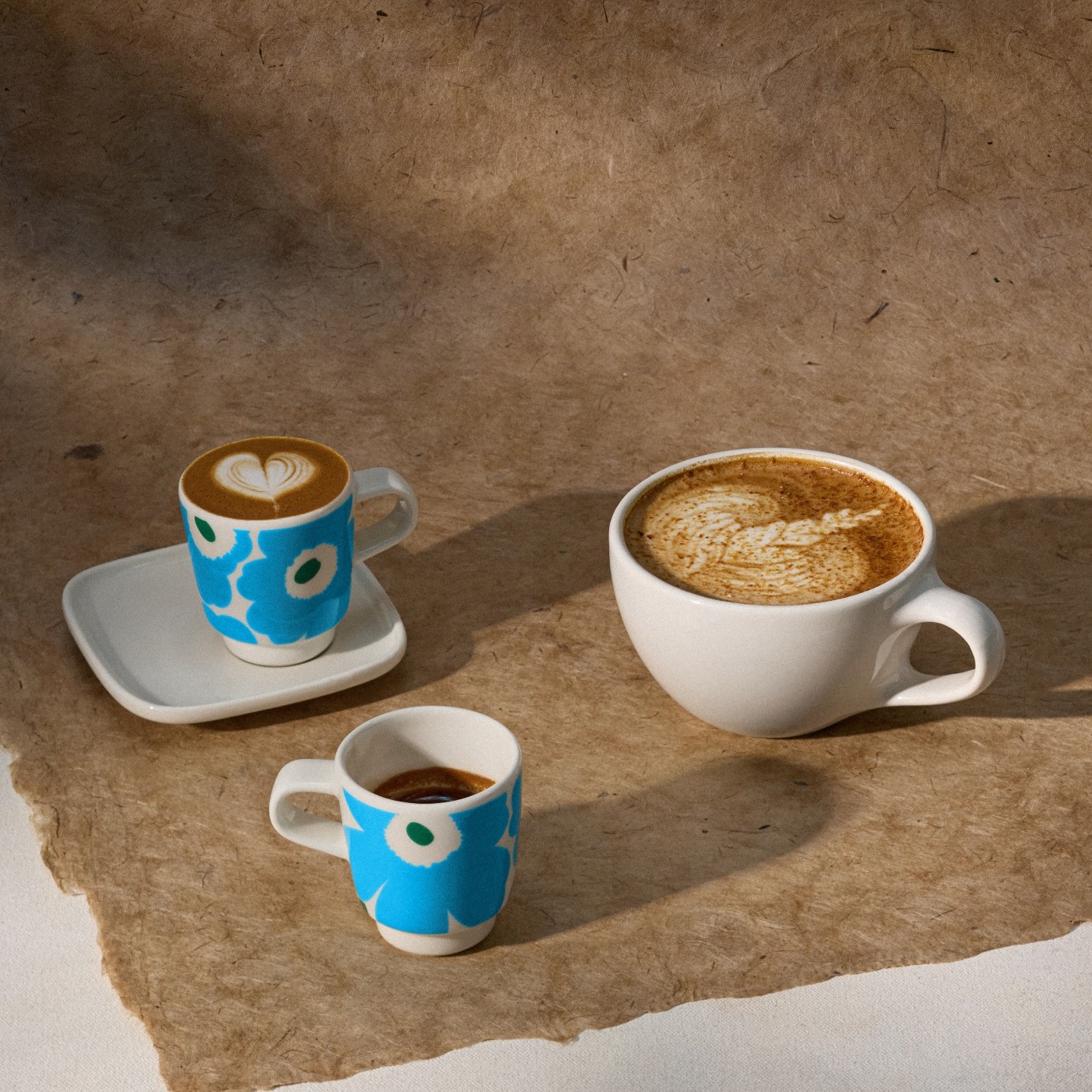 Marimekko x Blue Bottle Café espresso mugs in Unikko print.