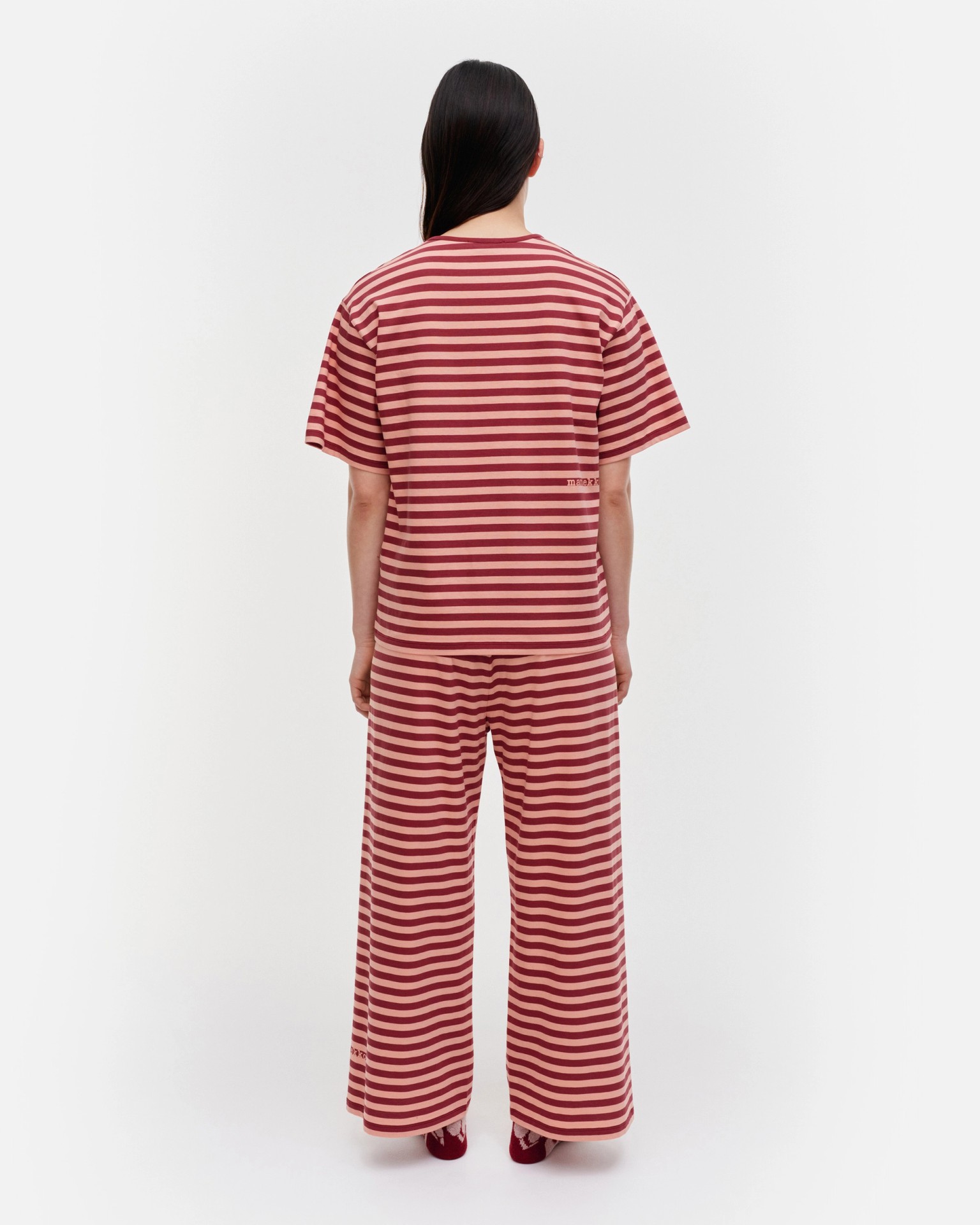 Kioski Raida Tasaraita Light, T-shirt, wine red, peach,