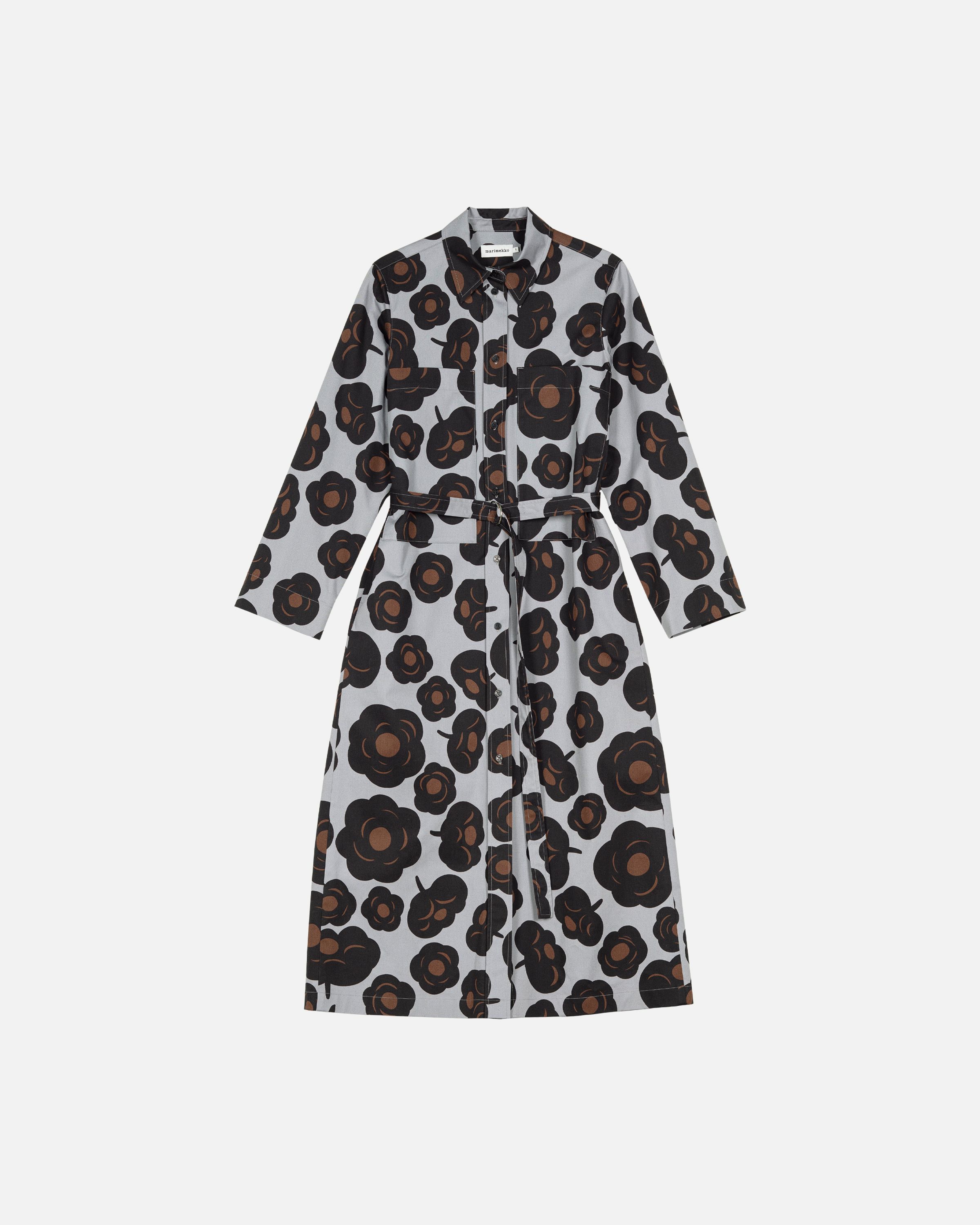【美品】marimekko Musta tamma ワンピース　36　グレー 美品】marimekko Musta tamma ワンピース 36 グレー 美品