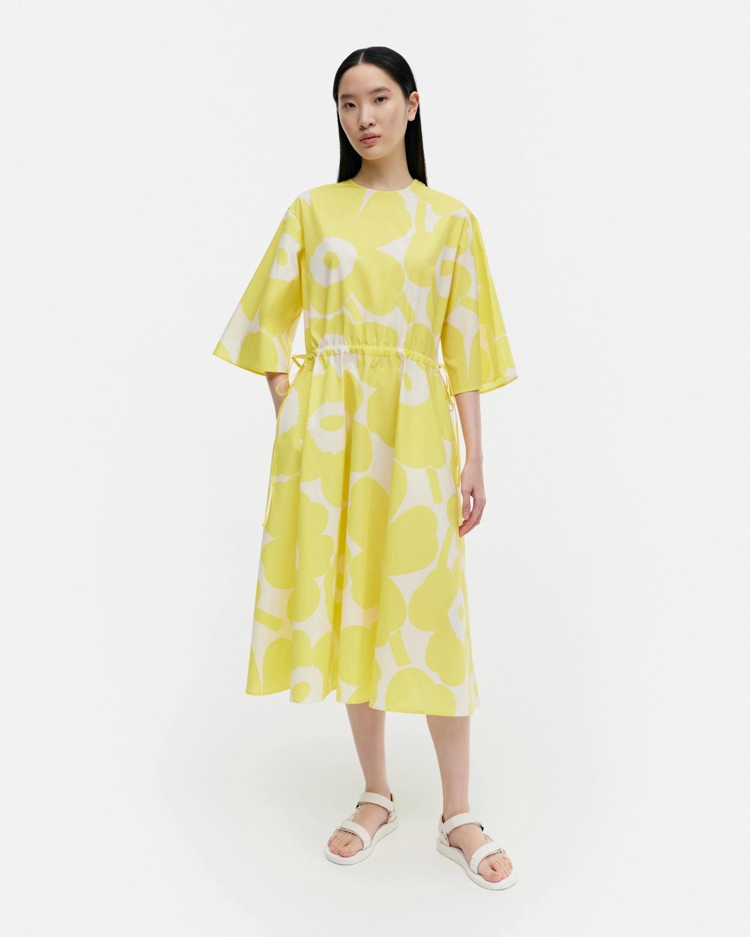 Fiaali Unikko, Cotton poplin dress, yellow, off-white,