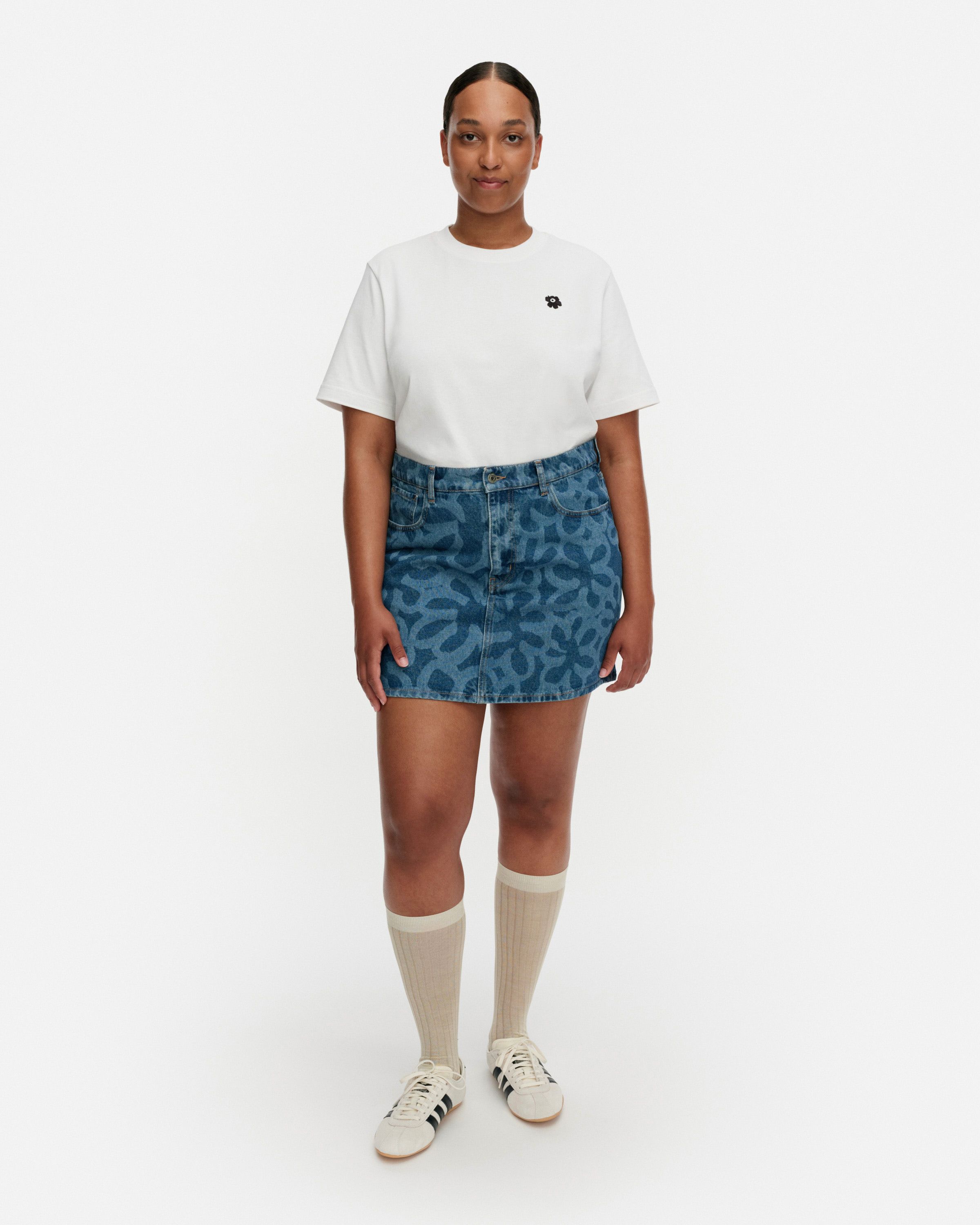 Maridenim Ruudut Kukka Skirt used indigo | Marimekko