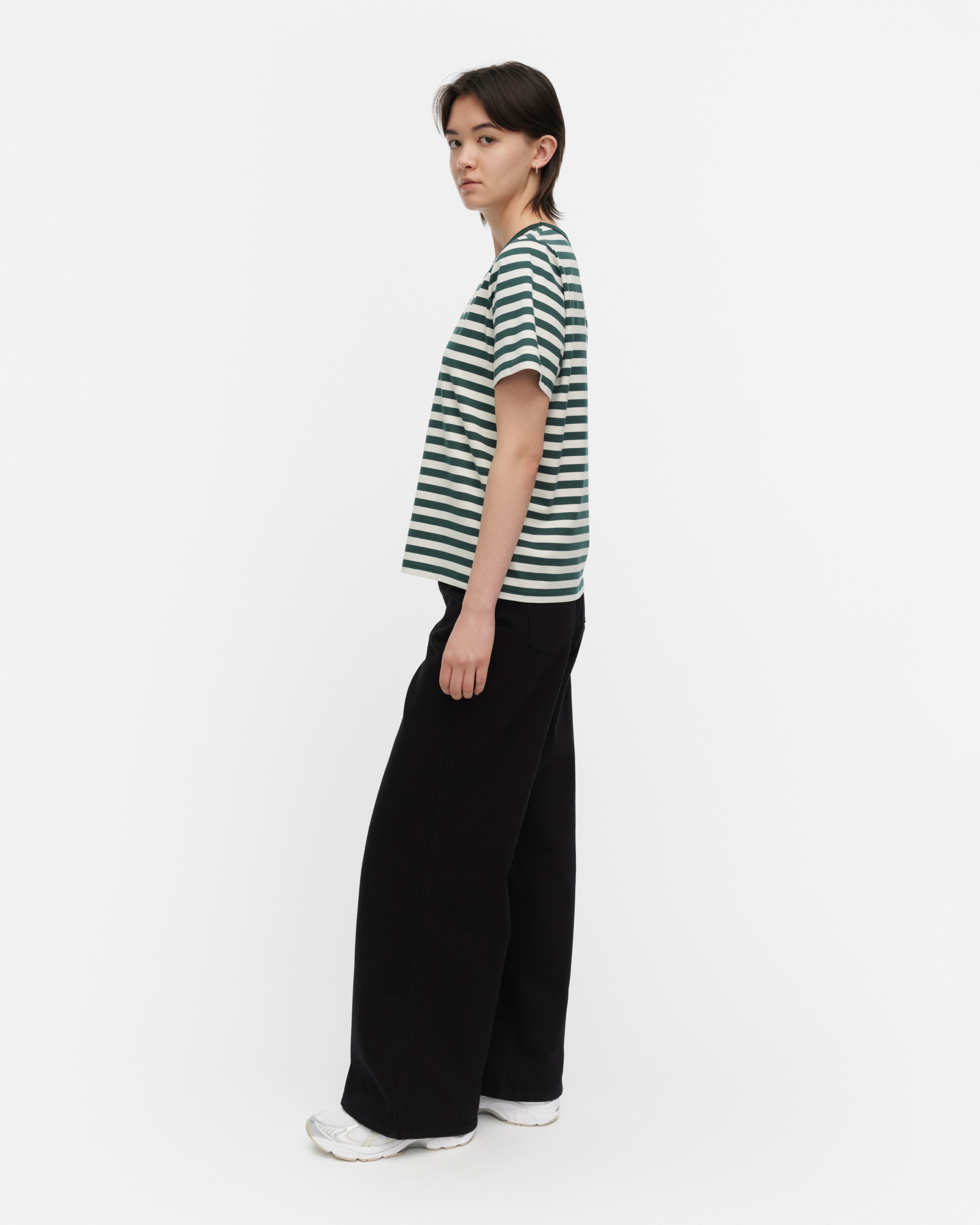 Tasaraita Unikko, Kioski t-shirt, dark green, off white,