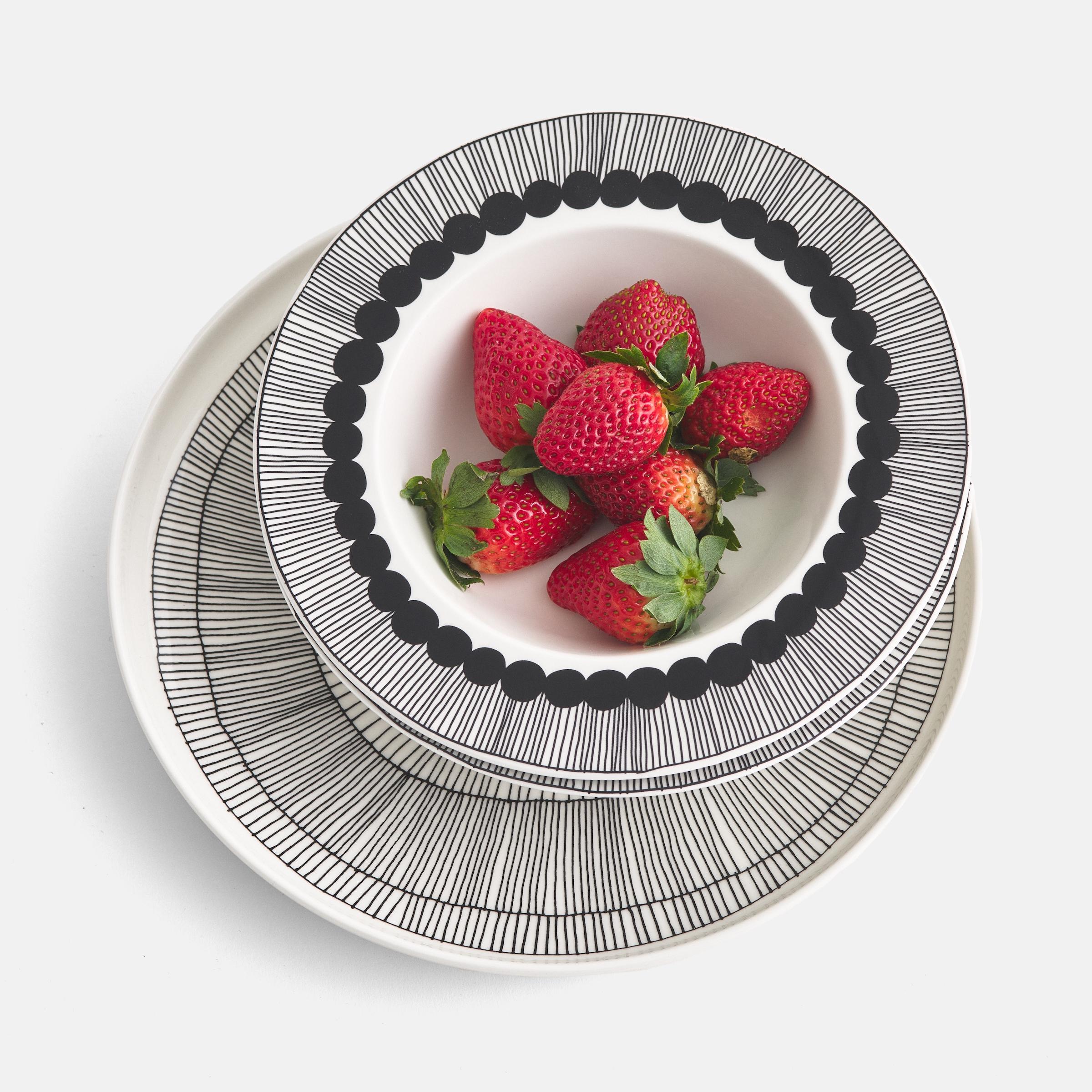 Oiva-lautasia Siirtolapuutarha-kuosissa.