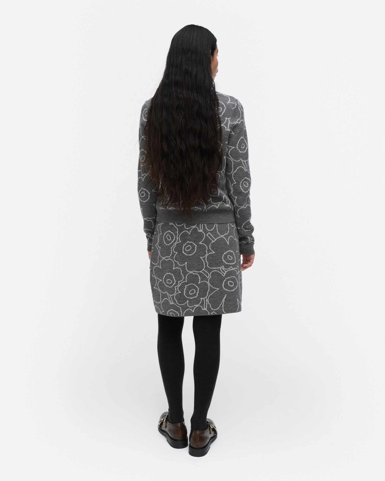 Vapaus Piirto Unikko, Knitted skirt, dark grey, off white,