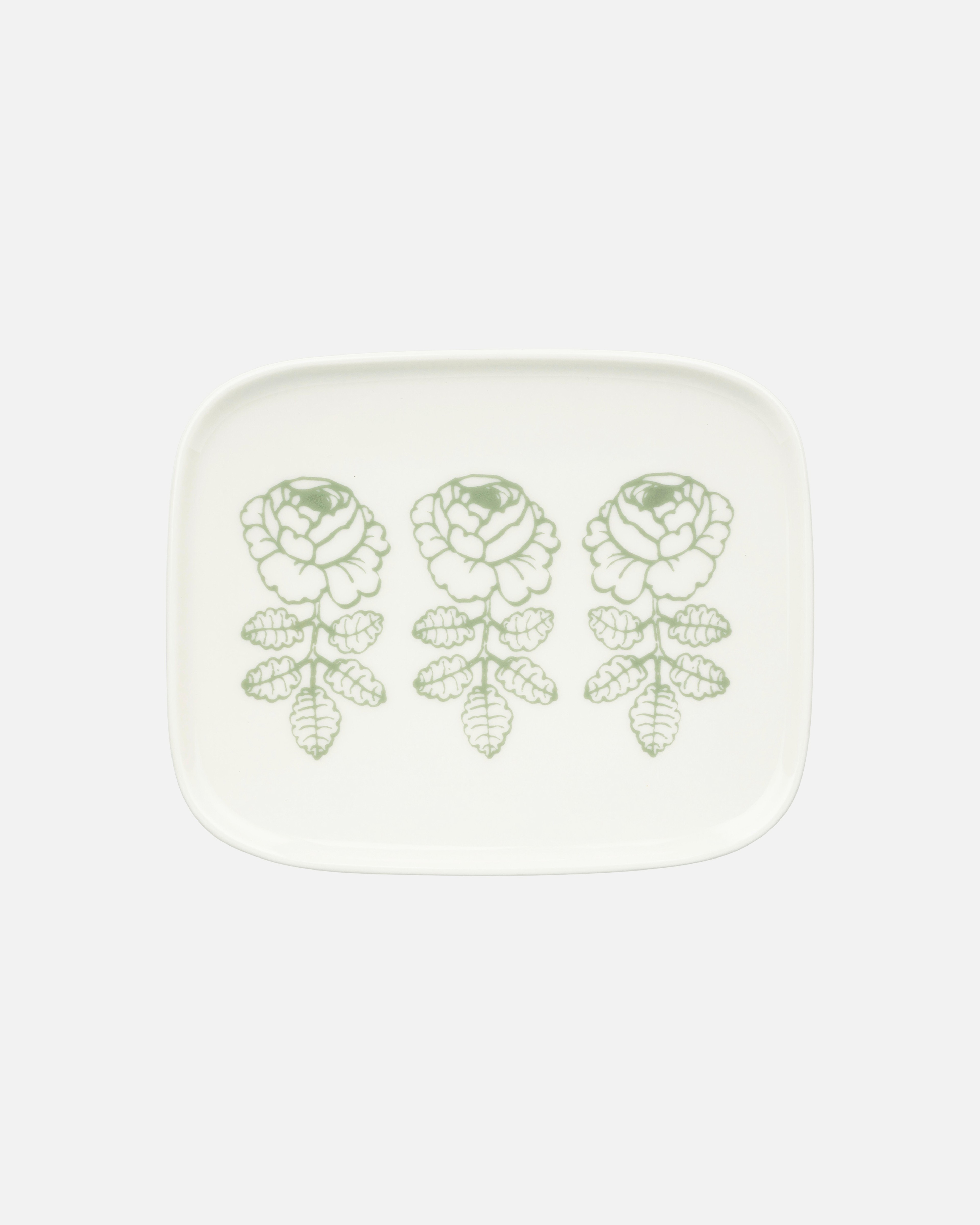 Oiva / Vihkiruusu, Rectangular plate, white, sage,