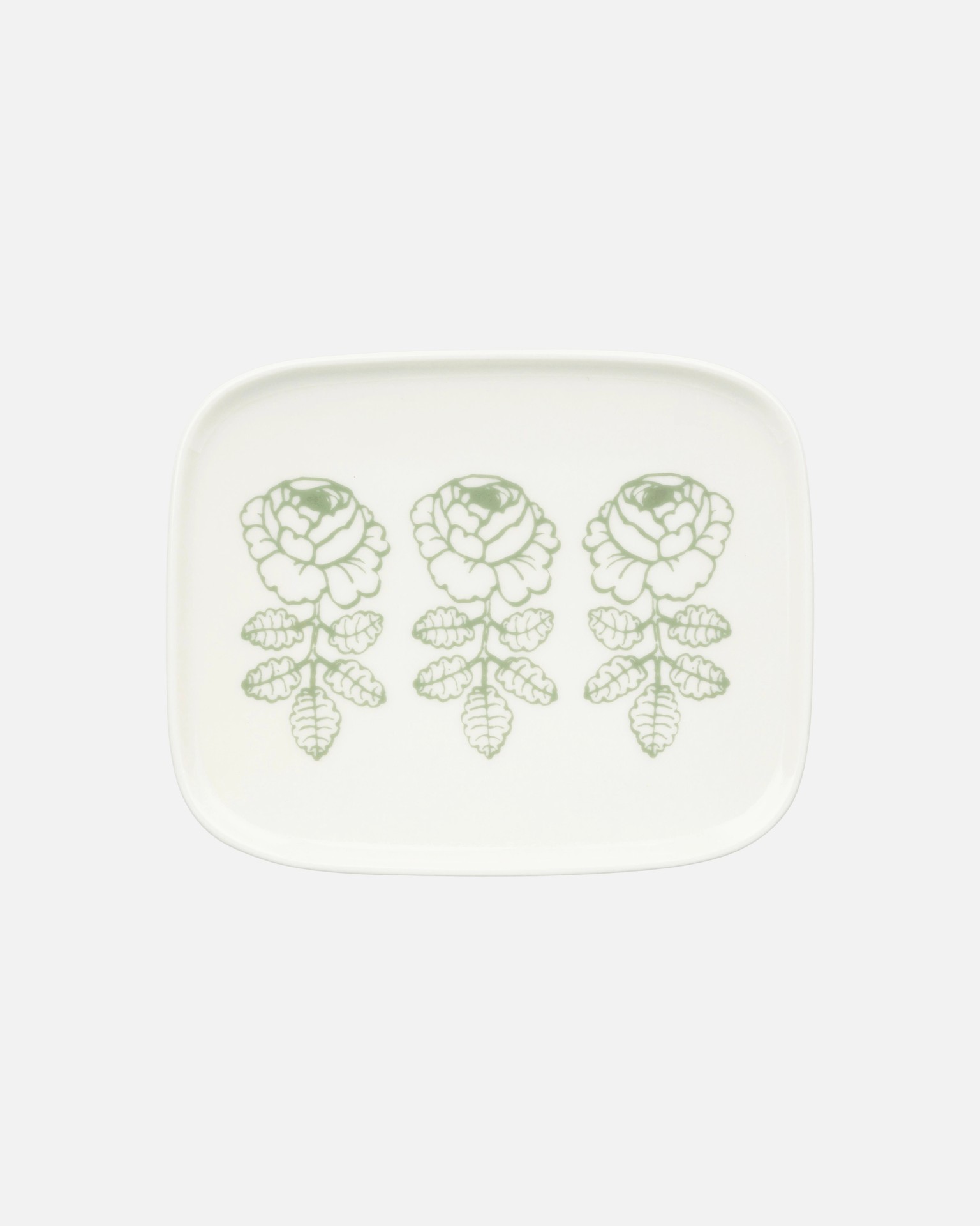 Oiva / Vihkiruusu, Rectangular plate, white, sage,