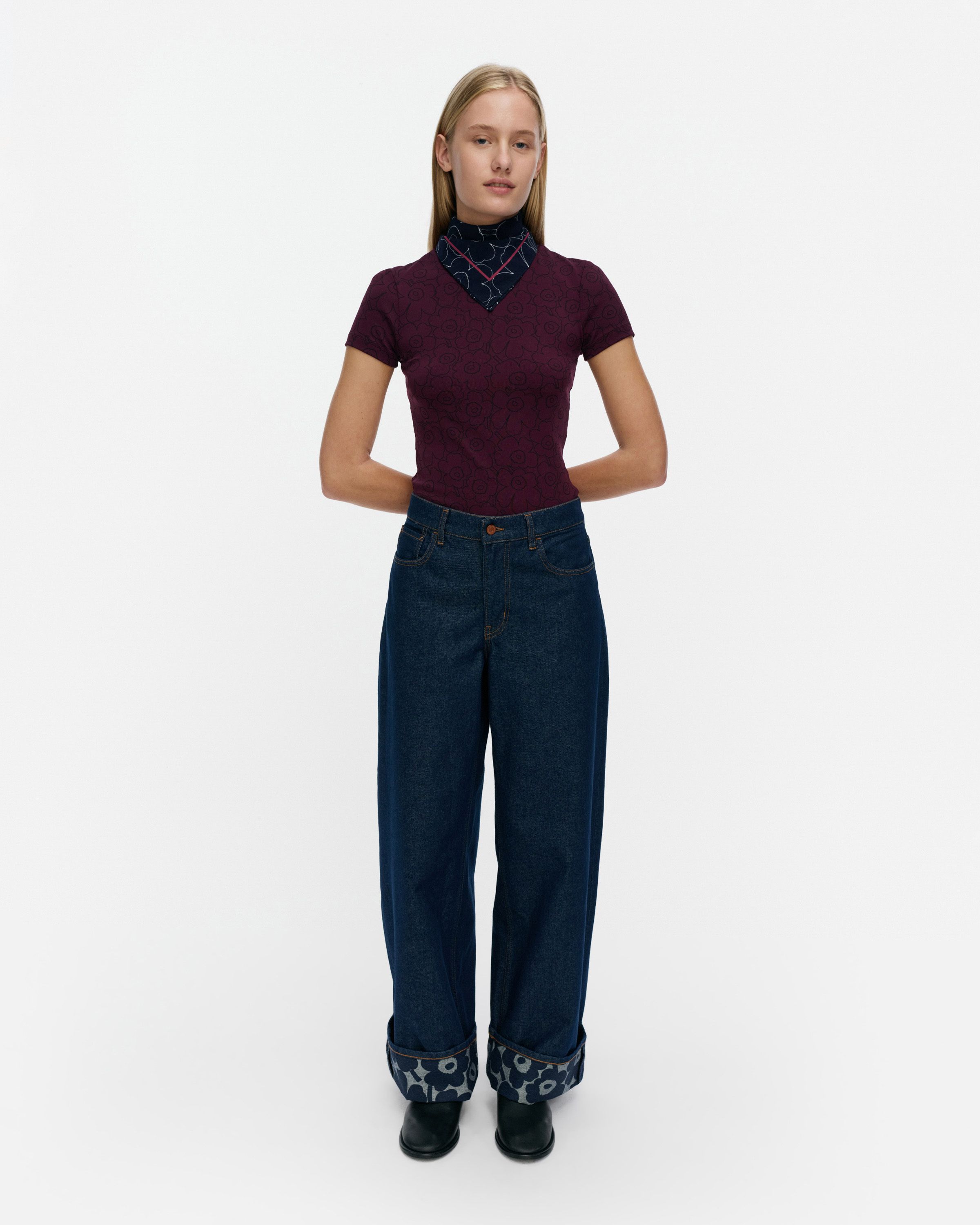 Maridenim Loose Mini Unikko L Jeans (long) dark indigo | Marimekko